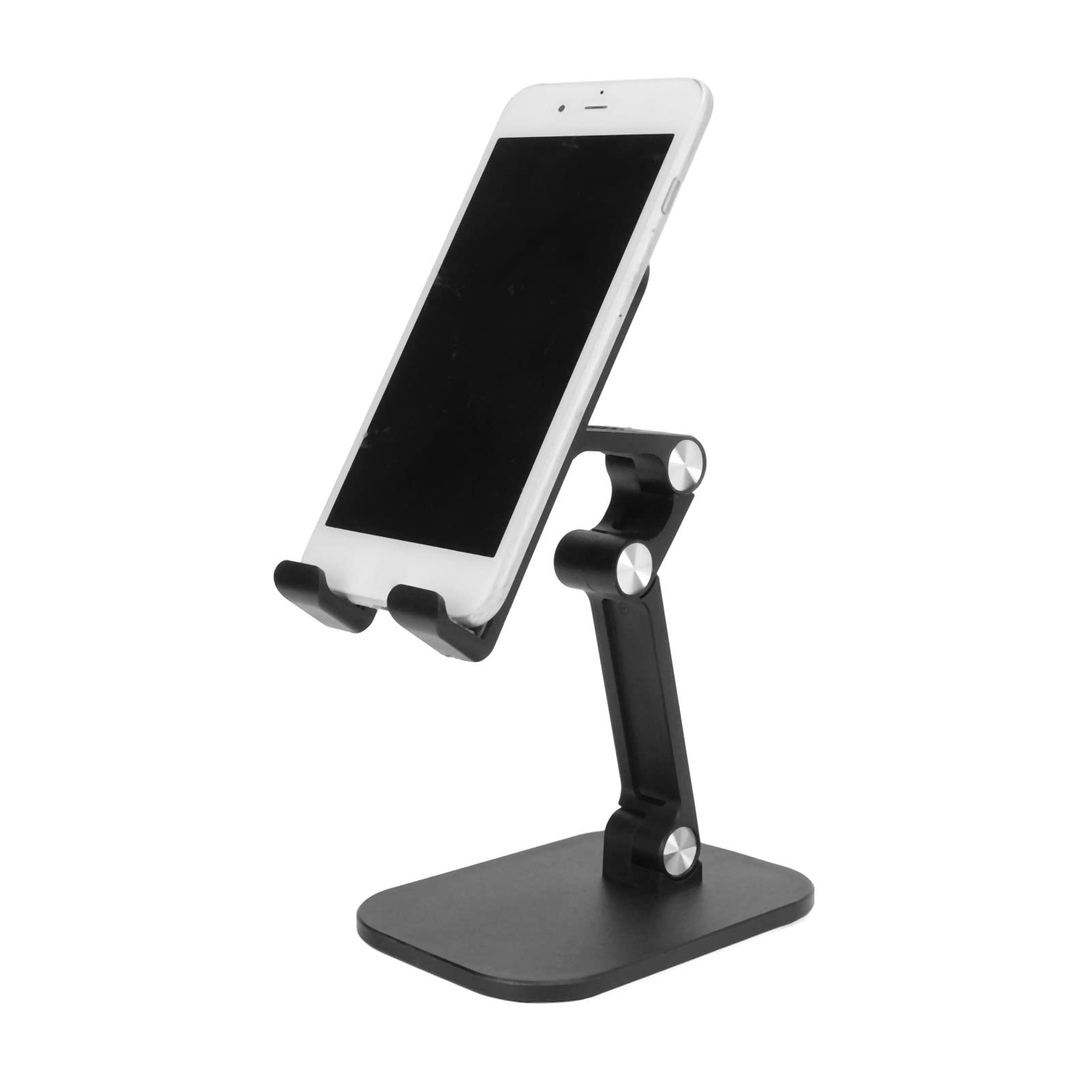 Foldable Adjustable Angle Desktop Phone Stand - Portable Hands-Free Mobile Phone Holder Dock for iPhone, Samsung & All Smartphones - Perfect for Office, Home, Gaming & Video Calls (Black)