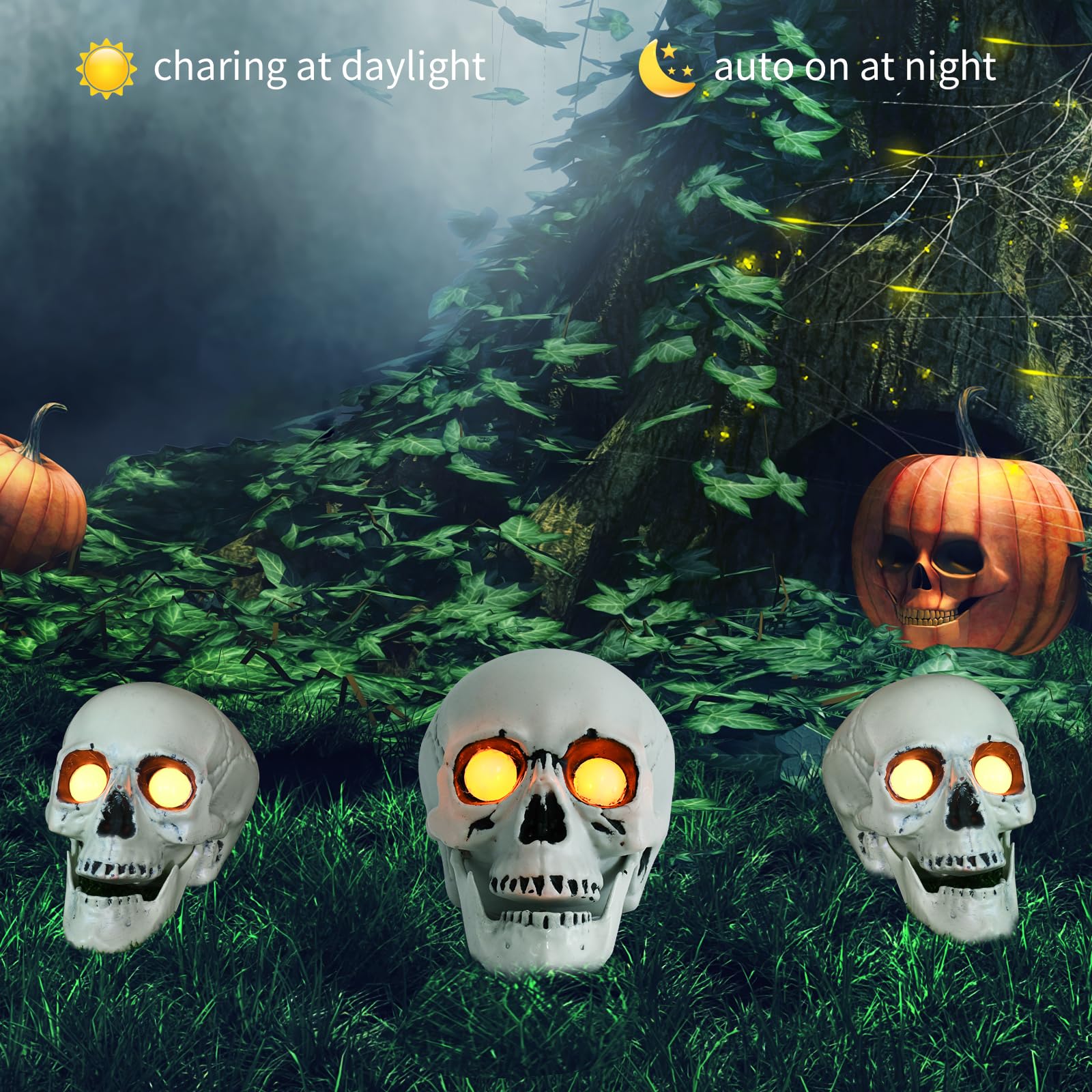 Spooky Halloween Skeleton Outdoor Decor - Scary Solar-Powered Garden Statue with Skull Lights for Yard, Patio, Lawn | Perfect for Halloween Party Decorations & Haunted House Themes