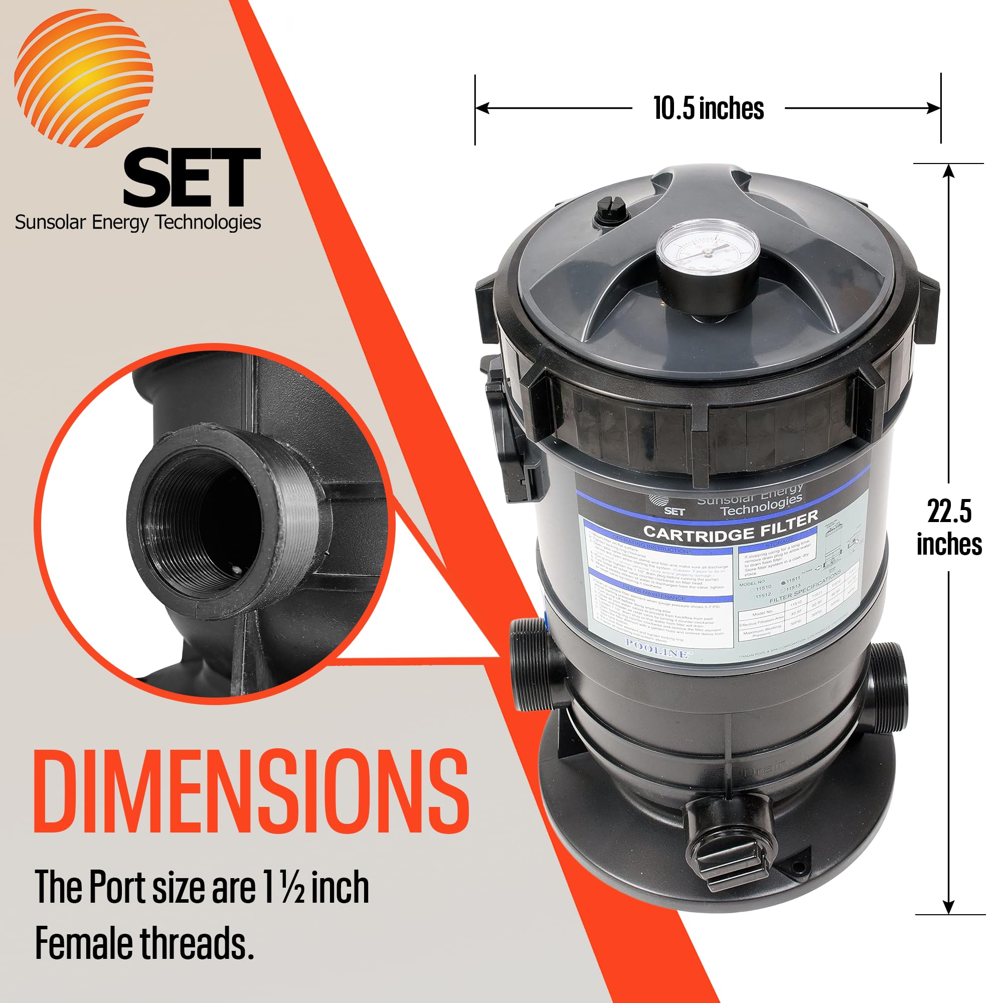 SUNSOLAR ENERGY TECHNOLOGIES 60SF Pool Cartridge Filter System - 10,000 Gallon Capacity for In-Ground & Above Ground Pools | Easy Maintenance & Crystal Clear Water | Perfect for Backyard, Residential & Commercial Pool Filtration