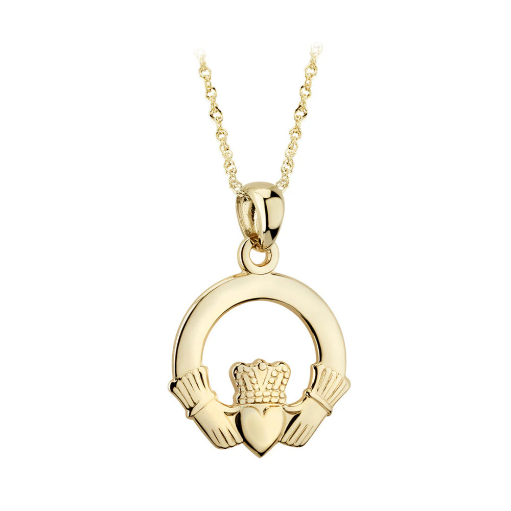 14K Gold Claddagh Pendant Necklace for Women - Irish Love Friendship Loyalty Charm Jewelry - Perfect for Valentine's Day, Anniversary & Everyday Wear