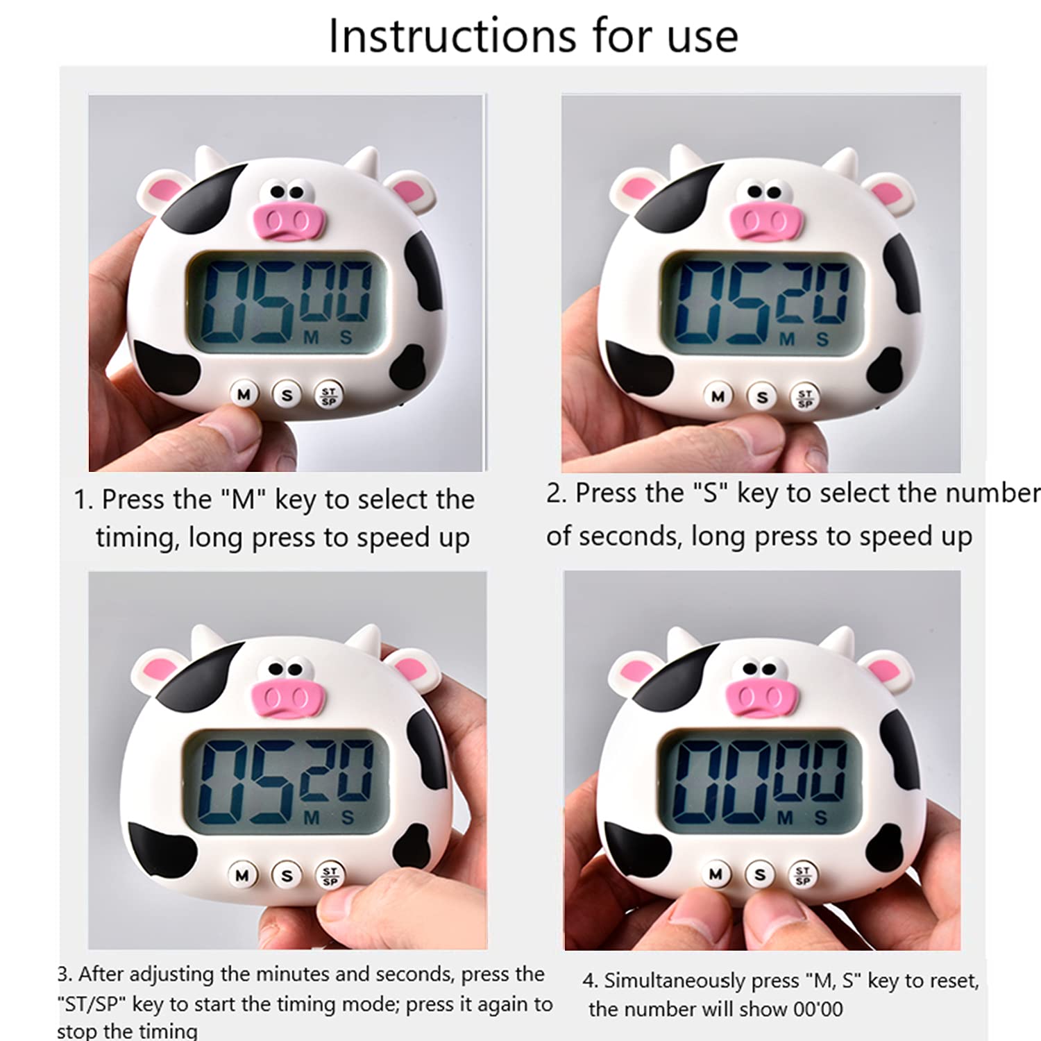 Digital Kitchen Timer with Magnetic Back - Cute Cartoon Cow Design, Large LCD Screen Countdown Timer for Cooking, Baking, Sports & Games - Perfect for Home, Office and Gym Use