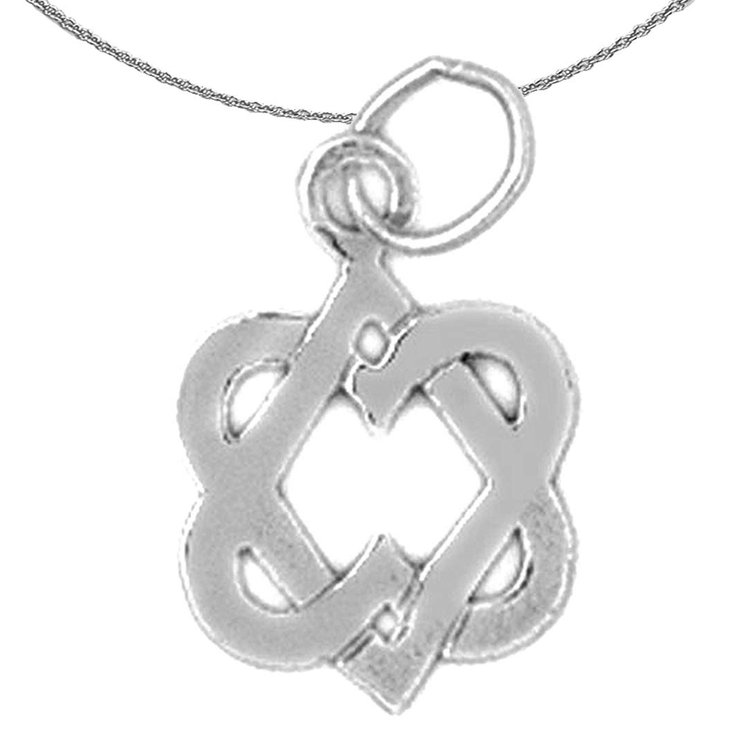 14K White Gold Star of David Heart Pendant Necklace - 16