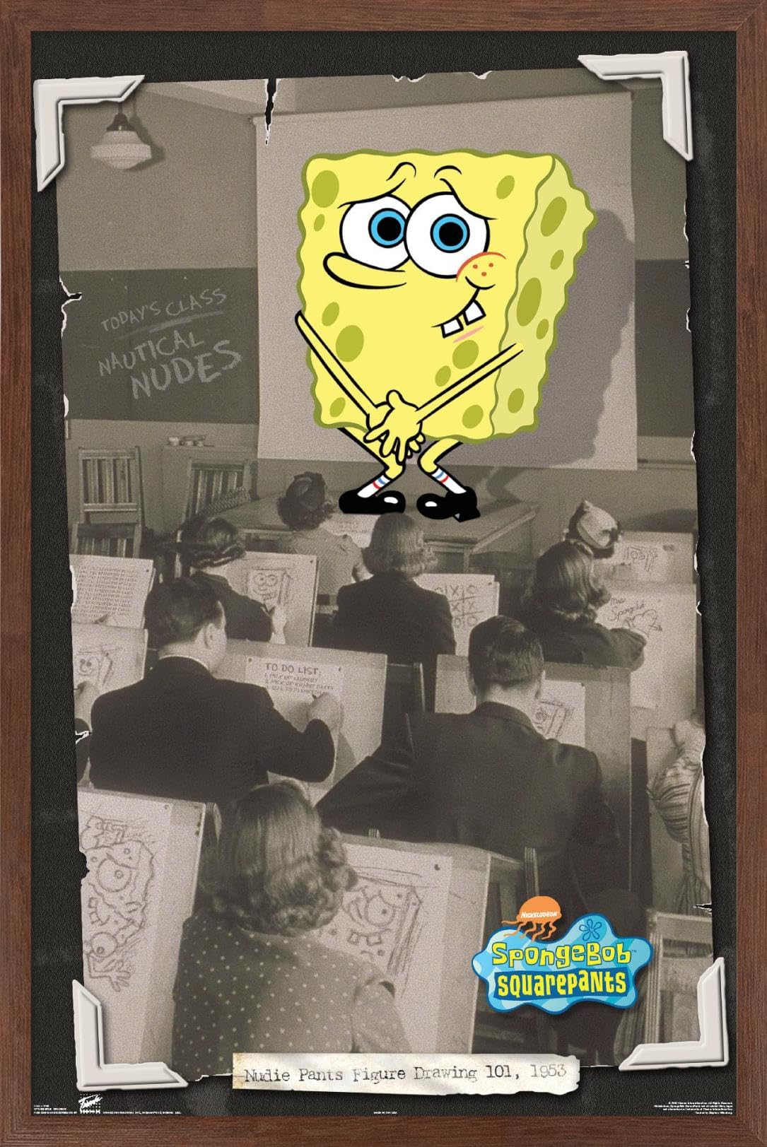 Trends International Nickelodeon SpongeBob SquarePants Framed Wall Poster - 22.375 x 34 Inches, Mahogany Finish - Perfect for Kids' Room Decor, Classroom, or Office