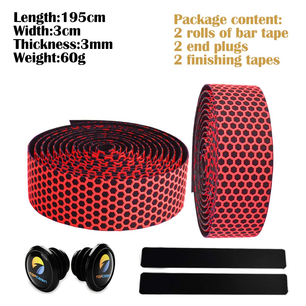 Premium EVA Camouflage Bicycle Handlebar Tape - Comfortable Road Bike Grip with Bar End Plugs (2 Rolls, Grid Red) | Ideal for Road Bikes, Mountain Bikes & Commuting