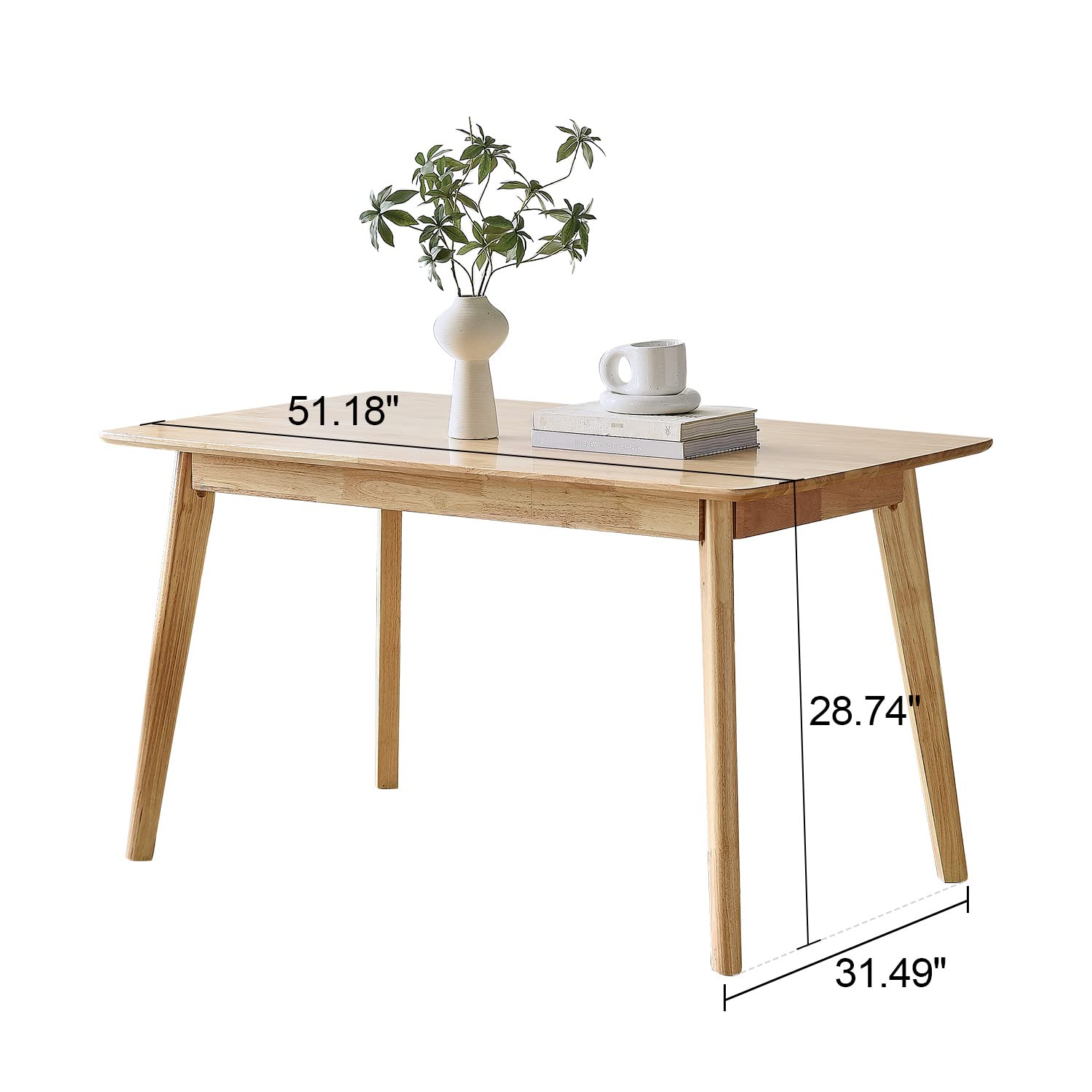 Mid Century Modern Solid Wood Dining Table - Rectangular Kitchen & Restaurant Table - Rustic Farmhouse Style for Home & Commercial Use
