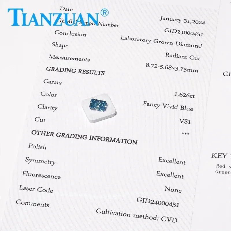 Radiant Cut Lab Grown CVD Diamond - Fancy Vivid Blue VVS1/VS2 3EX Certified Loose Gemstone | Engagement Rings, Wedding Bands & Fine Jewelry Making