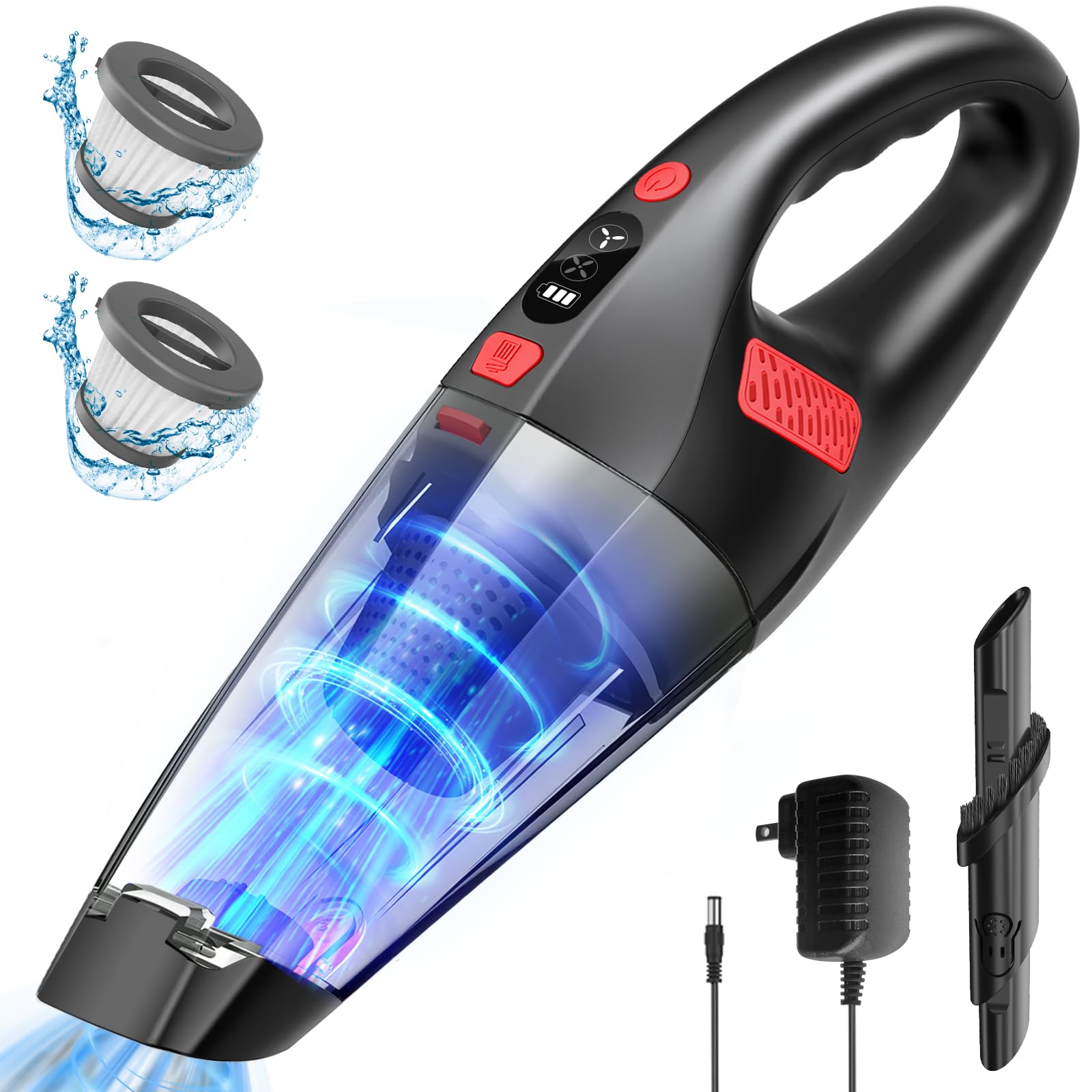 Cordless Handheld Vacuum Cleaner - 9.6Kpa Powerful Suction, HEPA Filtration, 16.9oz Dust Cup, Lightweight 2lbs, <75dB Low Noise | Dual-Function Crevice & Sofa Brush, 25-Min Battery Life | Perfect for Car Cleaning, Pet Hair Removal & Home Use