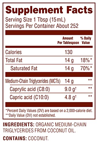 Nutiva Organic MCT Oil, 1 Gallon - Unflavored, Non-GMO, Keto & Paleo Friendly - Made from Organic Coconuts - 14g C8 & C10 per Serving - Perfect for Coffee, Smoothies & Ketogenic Diet Supplement