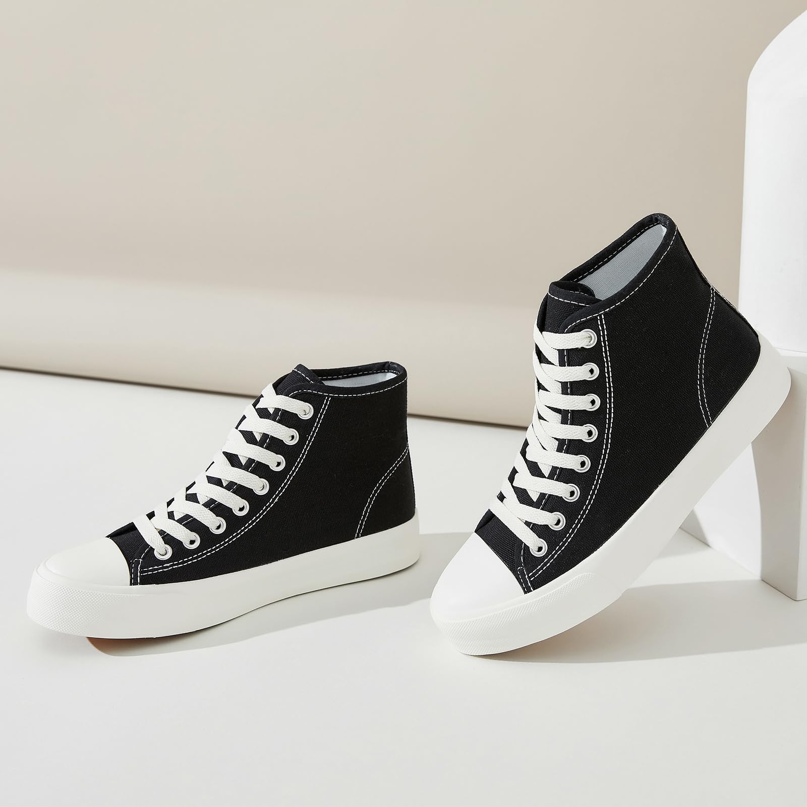 Uoidru Women's High Top Canvas Sneakers - White Lace Up Casual Fashion Shoes for Walking, Running & Everyday Wear