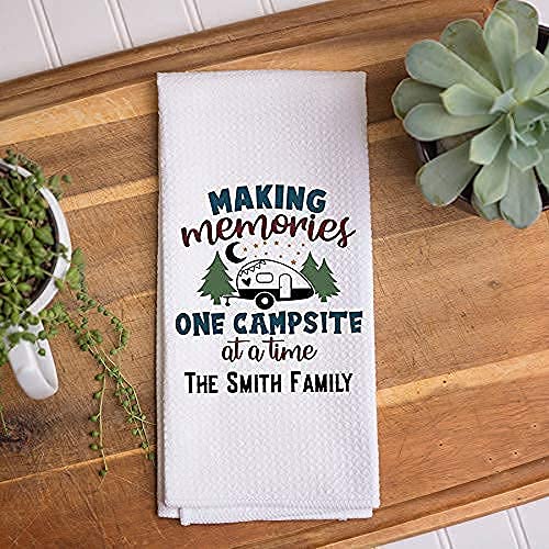 Personalized Waffle Weave Dish Towel - Custom Kitchen Towel for Camping & Travel Trailers | Camper Accessories & Decor | Perfect for Outdoor Cooking, RV Life & Campsite Memories