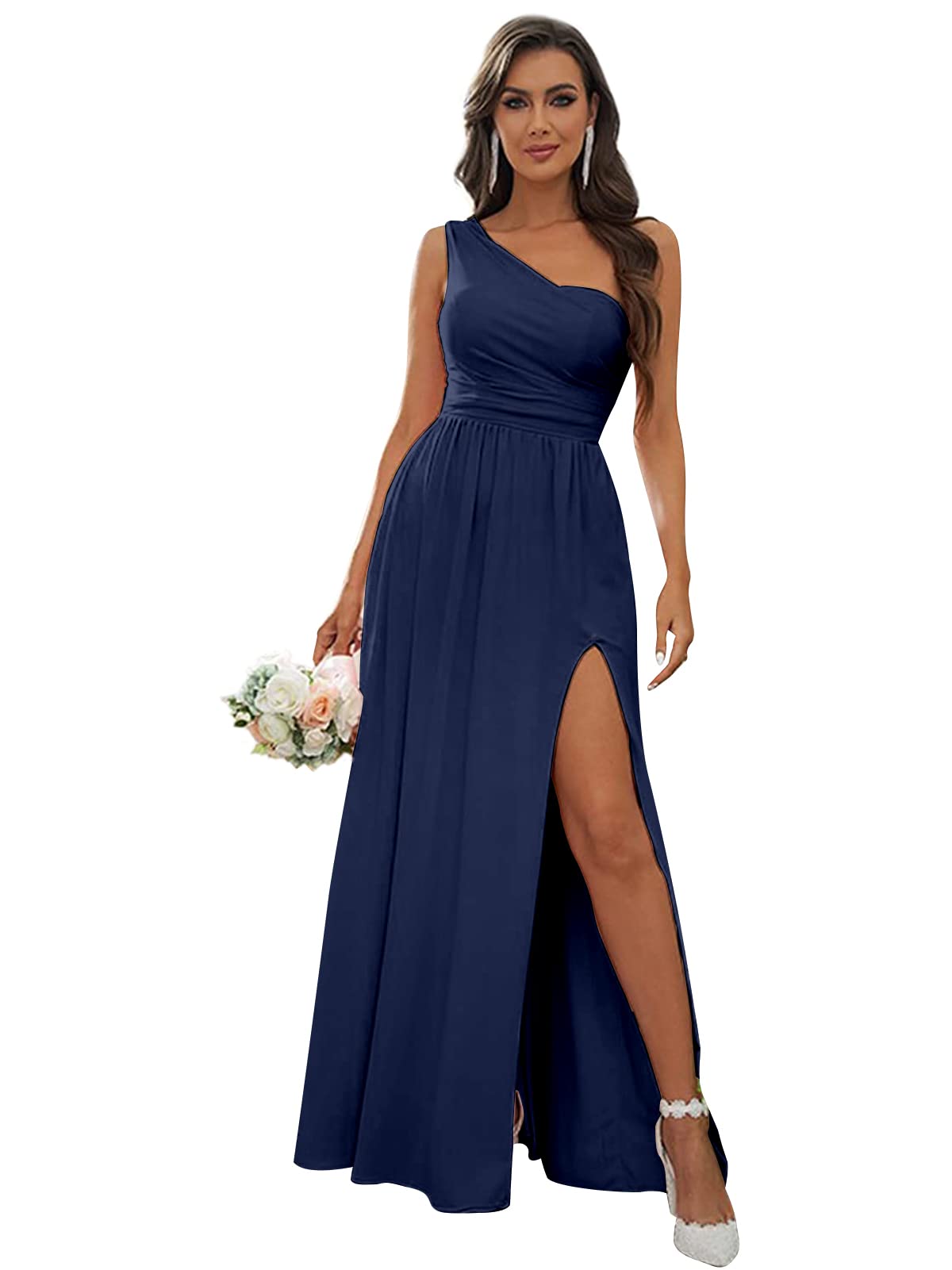 FEOLATE Elegant One Shoulder Long Bridesmaid Dress for Wedding, Formal Evening Party, Prom - Sexy High Slit Gown for Women - Perfect for Cocktail Parties, Red Carpet Events & Special Occasions