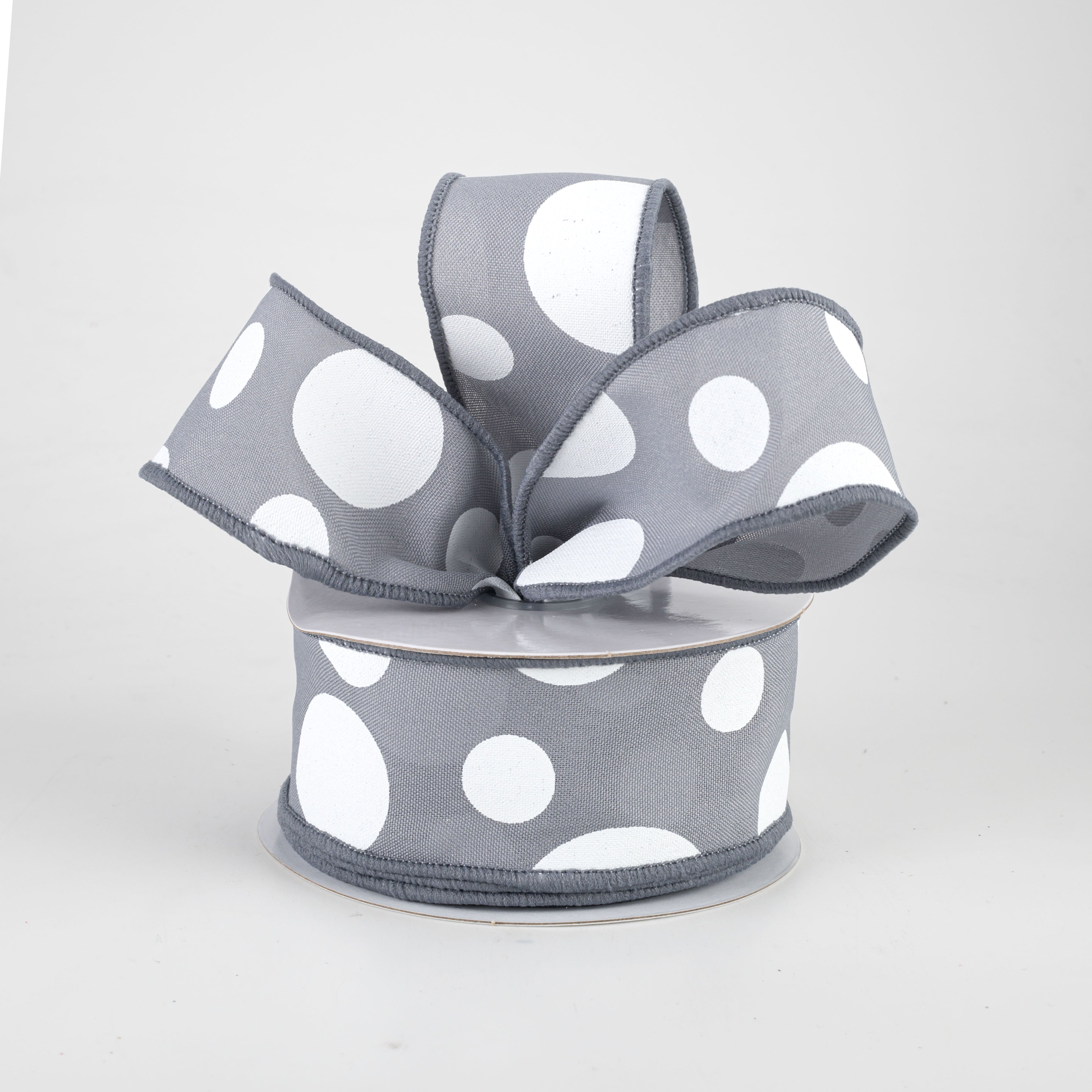 1.5 Inch Giant Three Size Polka Dot Ribbon - Dark Grey & White Grosgrain Ribbon (10 Yards) for Gift Wrapping, DIY Crafts, Hair Bows, and Party Decorations