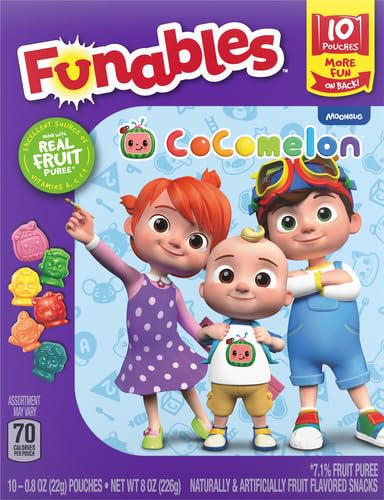 **Funables Fruity Snacks - Cocomelon Assorted Fruit Flavored Snacks, 0.8 oz (10 Count) - Healthy Kids Snacks for Lunchboxes, School, and On-the-Go**