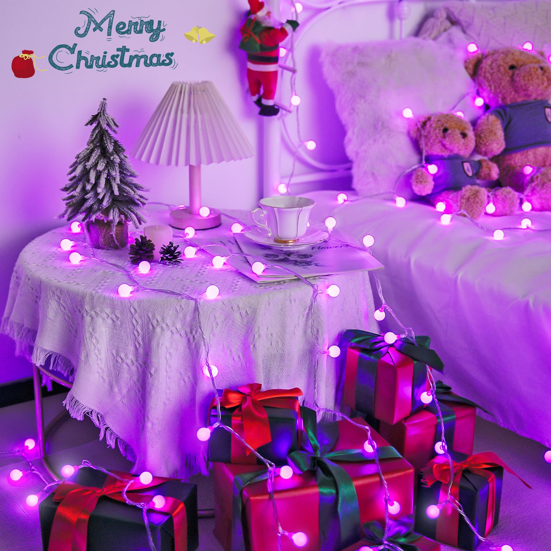 JMEXSUSS 100 LED Purple Globe String Lights - 33ft Connectable Indoor/Outdoor Fairy Lights with Remote & 8 Modes - Perfect for Bedroom, Party, Christmas Tree, Wedding, Garden, and Holiday Decorations