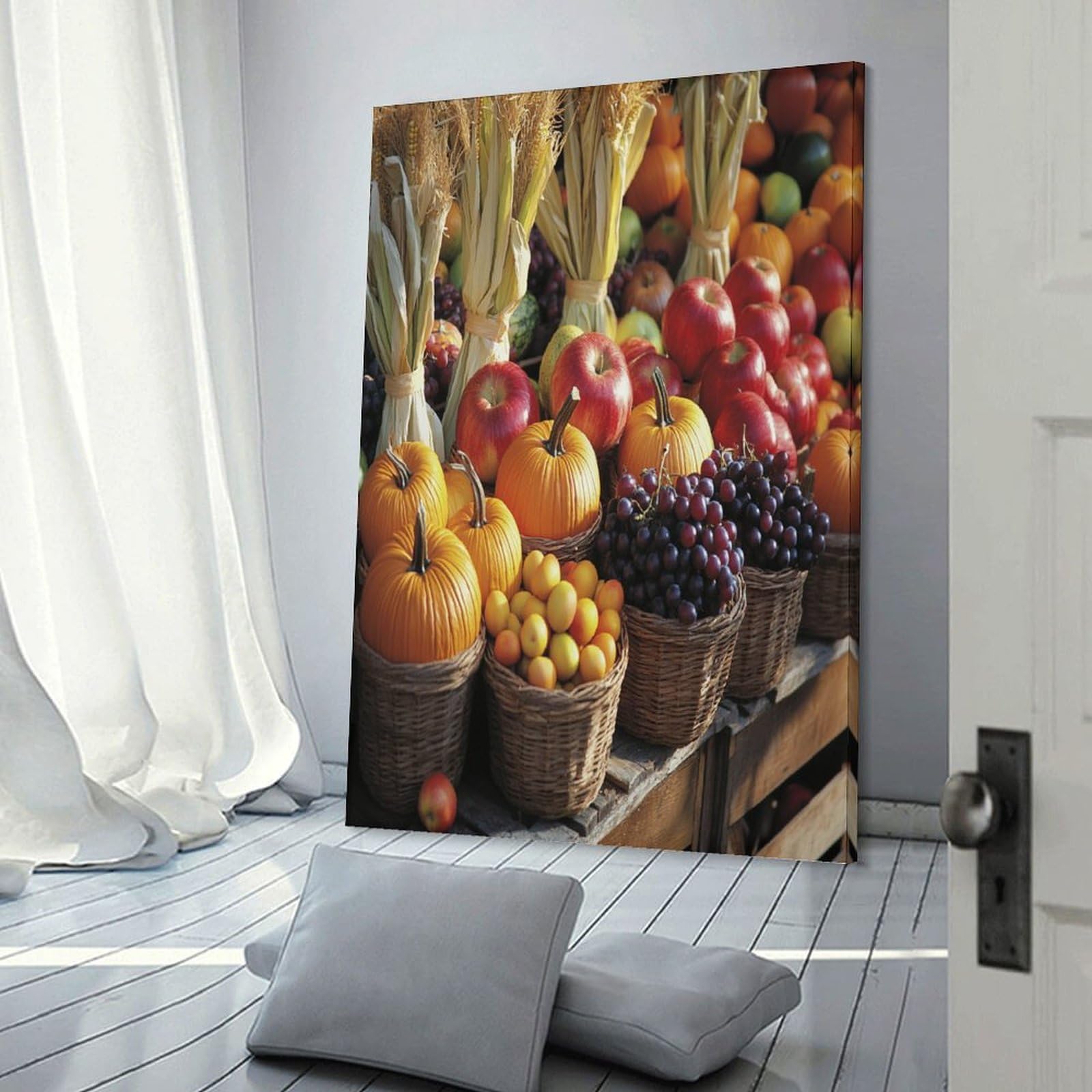 HighonHi Thanksgiving Cornucopia Canvas Wall Art - 24x36 Inch Autumn Harvest Print, Ready to Hang Kitchen & Bedroom Decor - Perfect for Fall Home Decoration & Holiday Gift Giving
