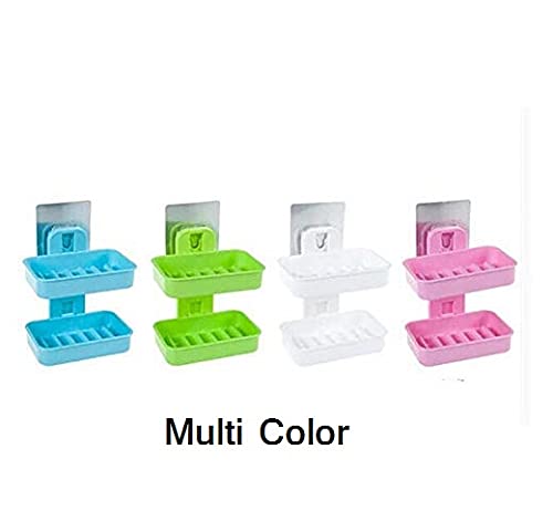 ADDCART Plastic Double Layer Soap Stand - Wall Mounted Vacuum Suction Soap Holder & Dispenser Tray for Kitchen, Bathroom (Fits Ceramic Tiles & Glass Partitions) - Perfect for Shower, Sink & Countertop Organization