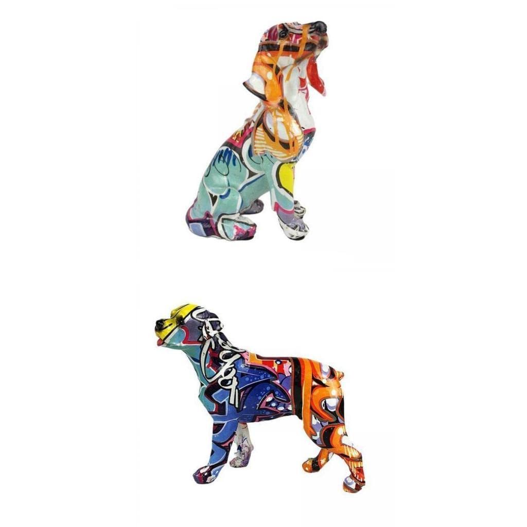 FAKEME 2-Piece Resin Graffiti Dog Statue Set - Modern Animal Figurines for Home Decor, Living Room, Office Desk - Unique Gift for Dog Lovers & Art Collectors (Perfect for Shelf Display, Coffee Table Centerpiece, or Modern Interior Design Accent)