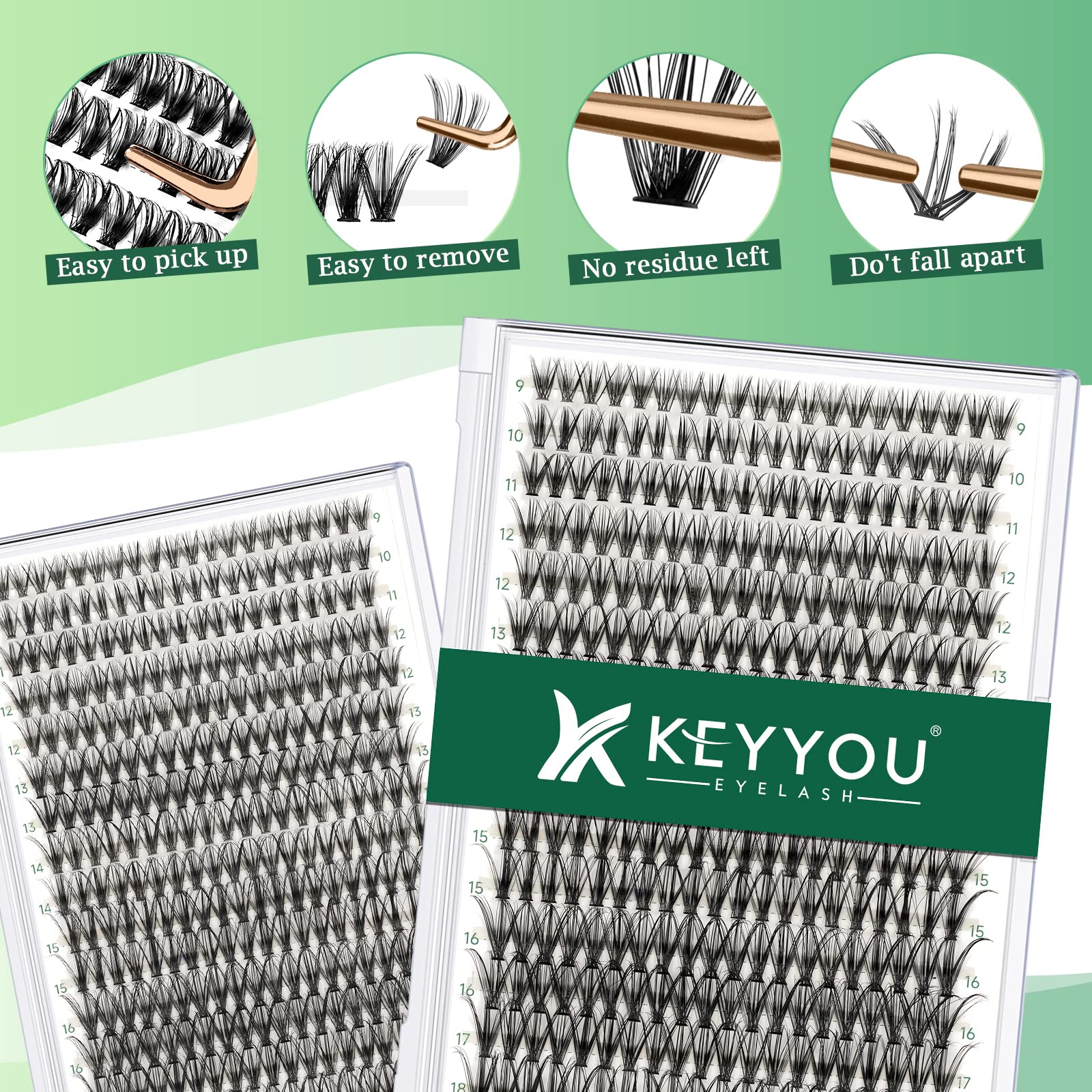 KEYYOU 300pcs Individual Cluster Lashes - 30D 0.07D Curl, 9-18mm Mixed Lengths, Soft & Natural DIY Eyelash Extensions for Volume Look | Perfect for Bridal, Party, and Everyday Wear