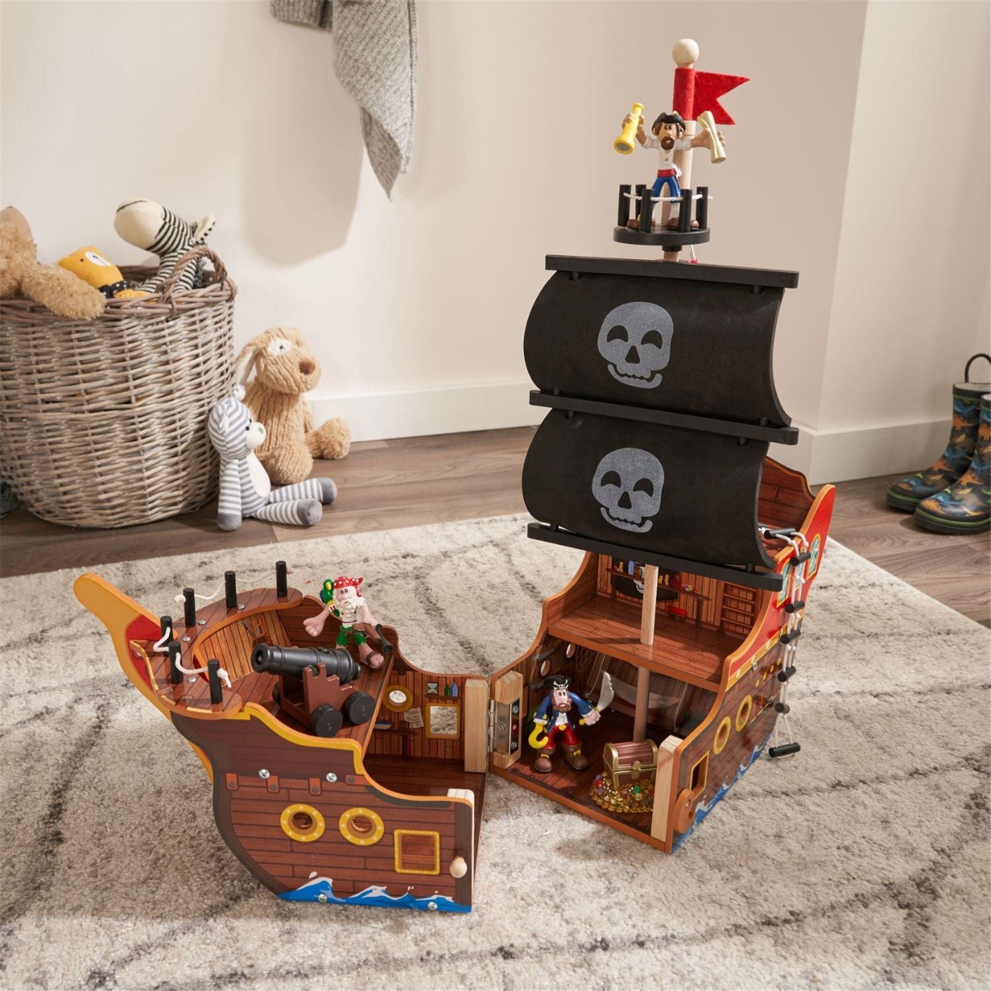KidKraft Adventure Bound Pirate Ship Toy - Wooden Pirate Ship Playset for Kids with 2 Figures & Accessories - Perfect for Imaginative Play, Birthday Gifts & Indoor/Outdoor Playtime