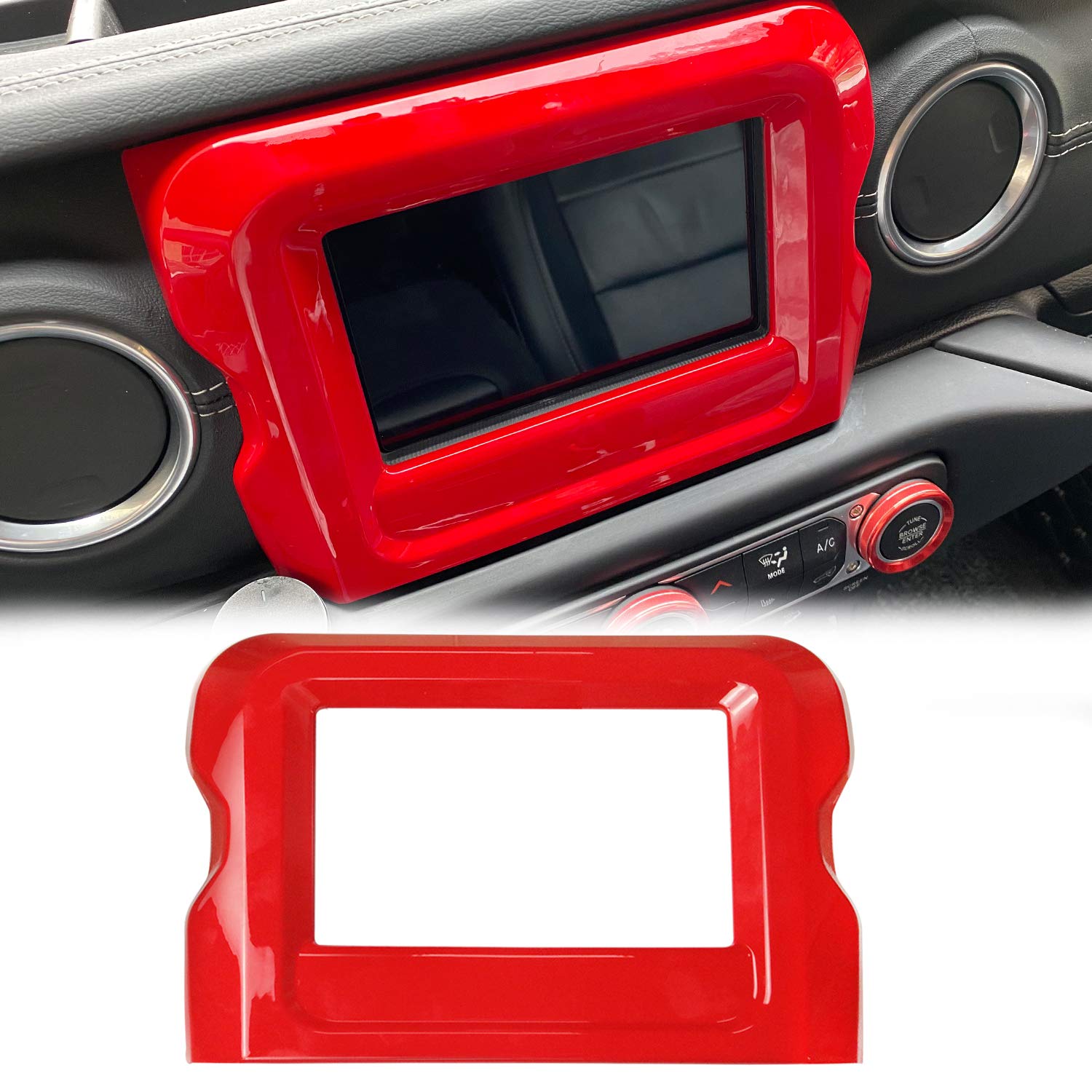 Bolaxin ABS Dashboard GPS Navigation Panel Frame Interior Trim Decor Cover for Jeep Wrangler JL JLU 2018-2020 | Red Car Accessories | Off-Road & Daily Driving Upgrade