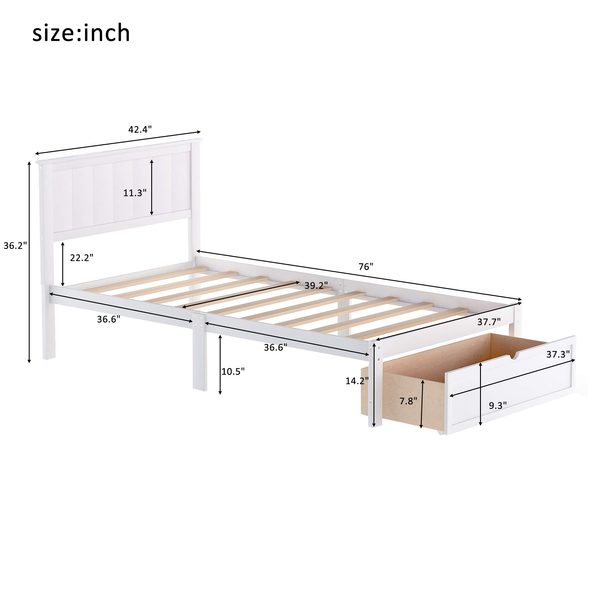 Platform Bed Frame with Storage Drawers & Headboard - 10 Wood Slats Support, No Box Spring Needed, Easy Assembly - Perfect for Small Bedrooms & Modern Home Decor