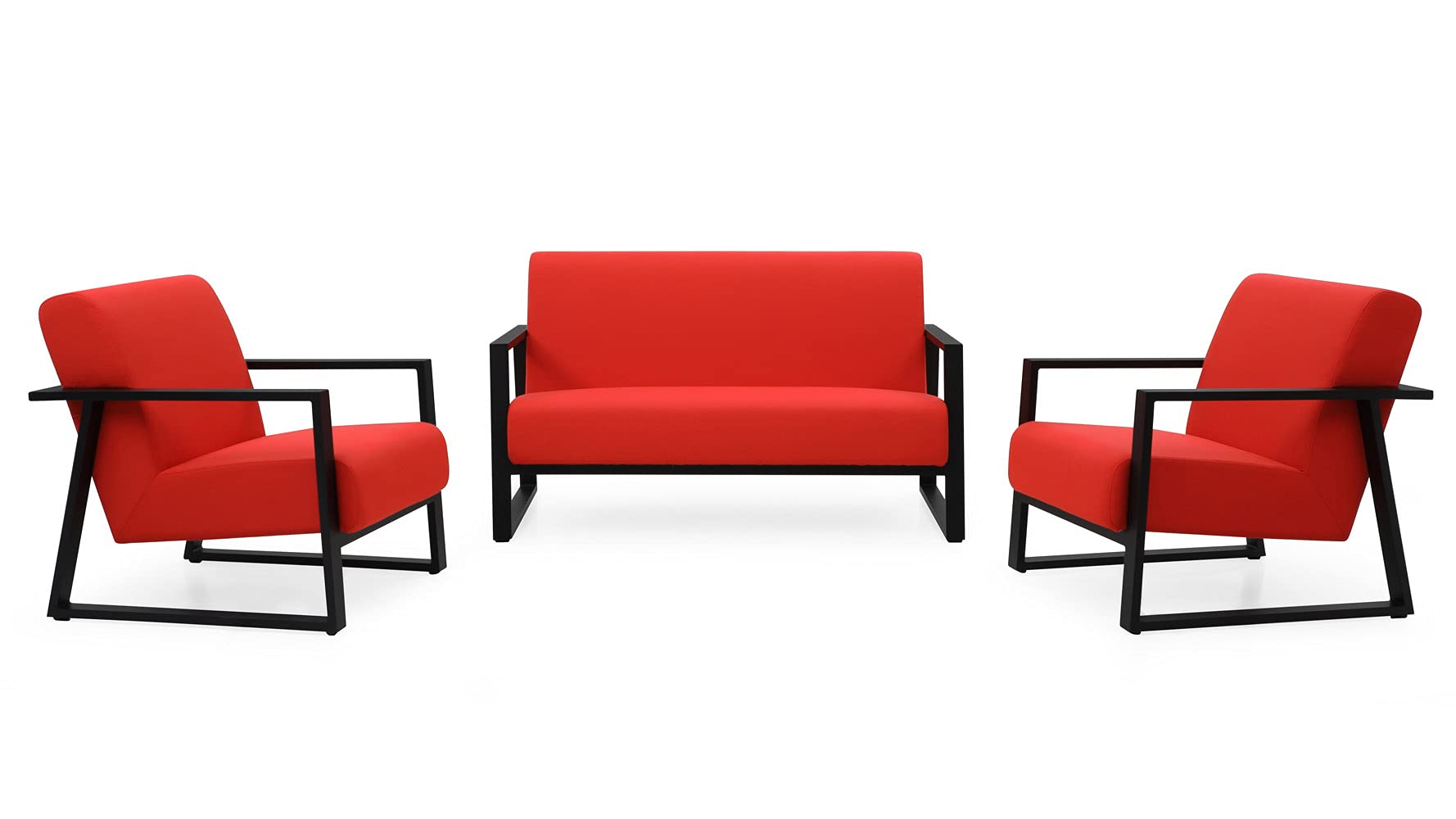 ZURI Modern Elba Outdoor Armchair with Quick-Dry Cushions & Powder-Coated Aluminum Frame - Black/Red - Patio, Garden, Poolside & Balcony Furniture for Relaxing Outdoors