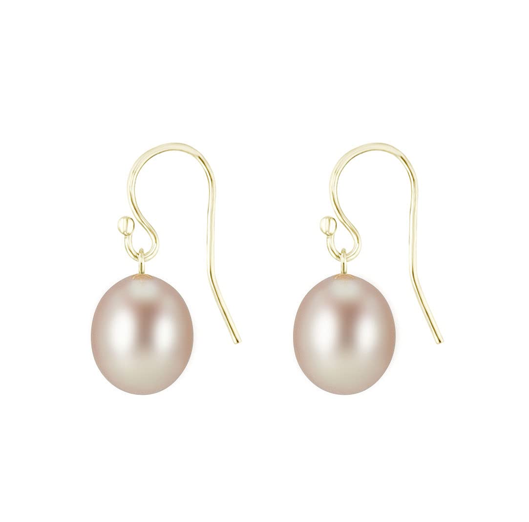 14K Gold Pink Drop Pearl Earrings for Women - Elegant Dangle Pearl Jewelry for Weddings, Parties & Special Occasions