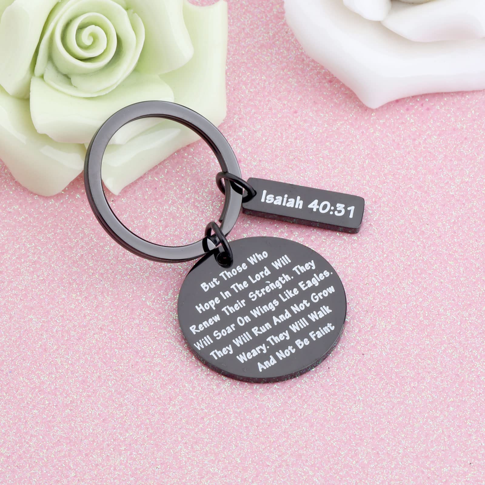 FEELMEM Christian Keychain - Isaiah 40:31 Bible Verse Keyring with 'Soar on Wings Like Eagles' - Religious Jewelry Gift for Encouragement & Faith - Perfect for Baptisms, Bible Study Groups & Daily Inspiration