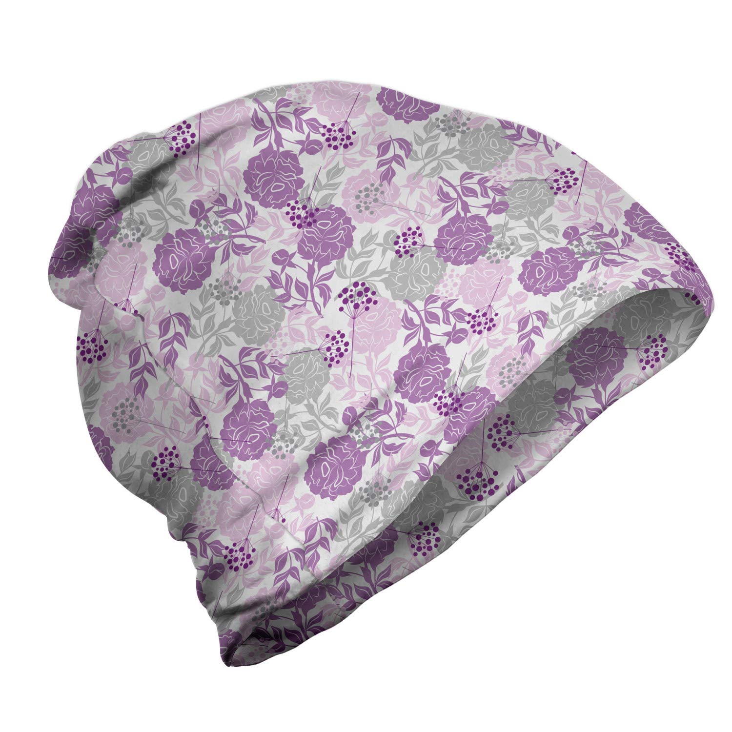 Ambesonne Unisex Winter Beanie Hat with Floral and Berry Design - Soft Knit for Hiking, Camping & Outdoor Activities