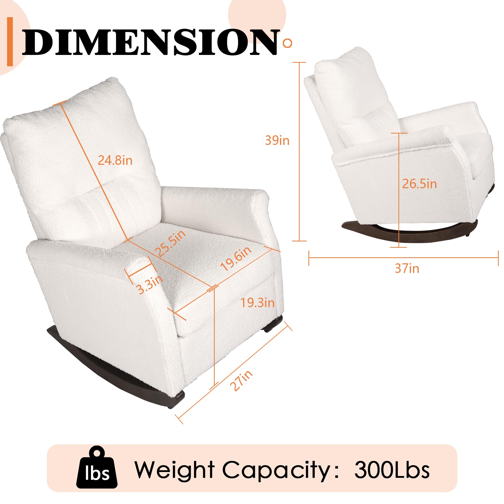 **White Teddy Rocker Glider Chair - High Back Nursing Rocking Chair for Mom, Nursery & Baby Room, Comfortable Reading Chair for Living Room & Bedroom - Perfect for Breastfeeding, Relaxing & Storytime**