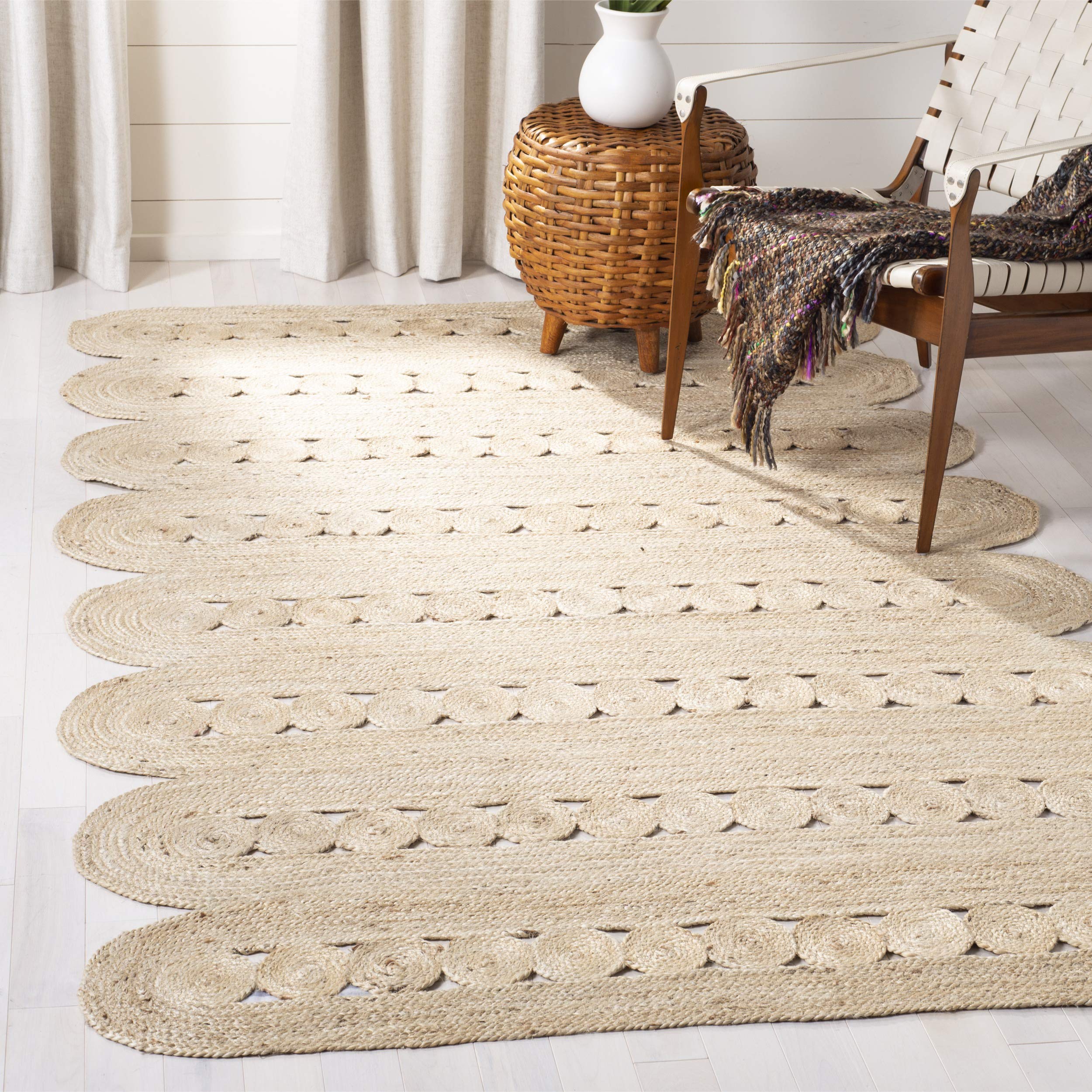 SAFAVIEH Handmade Braided Jute Area Rug 8' x 10' - Natural Fiber Farmhouse Rug for Living Room & Bedroom | Ivory Woven Rug for High Traffic Areas | Durable & Stylish Home Decor for Cozy Spaces