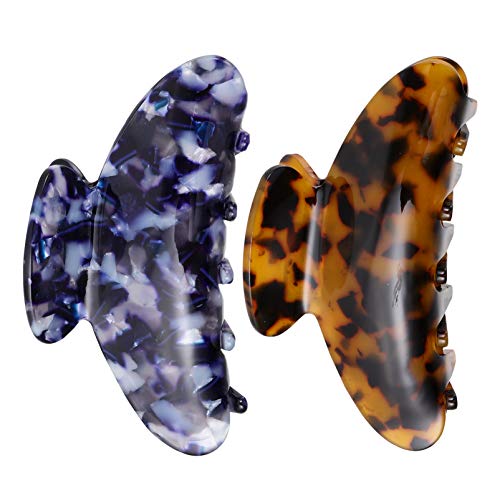 Minkissy 2 Pack Large Hair Claw Clips - No Slip Jaw Clips, Strong Grip Hair Barrettes for Women & Girls - French Style Hair Pins for Thick Hair - Perfect for Bathing, Shower, Workout & Daily Use (Blue & Brown)