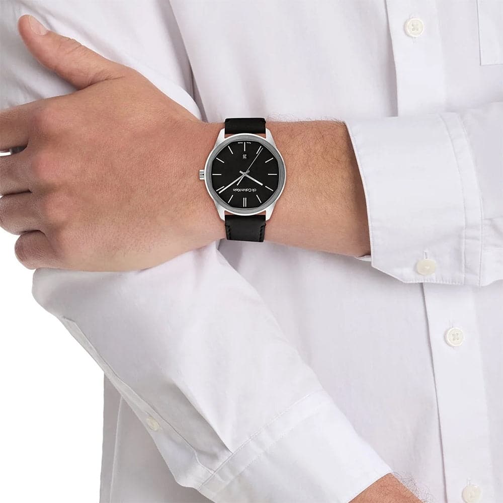 Calvin Klein Men's Black Dial Leather Strap Watch 25000062 - Classic Dress Watch for Business & Formal Occasions