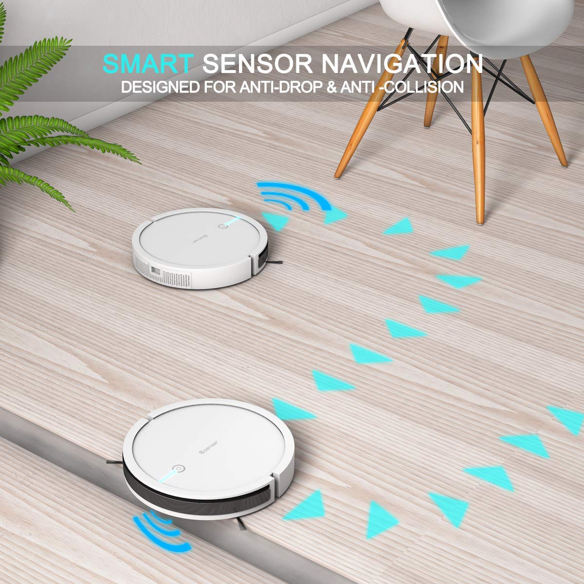 COSTWAY Robot Vacuum Cleaner with 2000Pa Strong Suction, Smart Scheduling & Self-Charging | Ultra Quiet Pet Hair Vacuum for Hard Floors & Thin Carpets | Ideal for Home, Office & Pet Owners