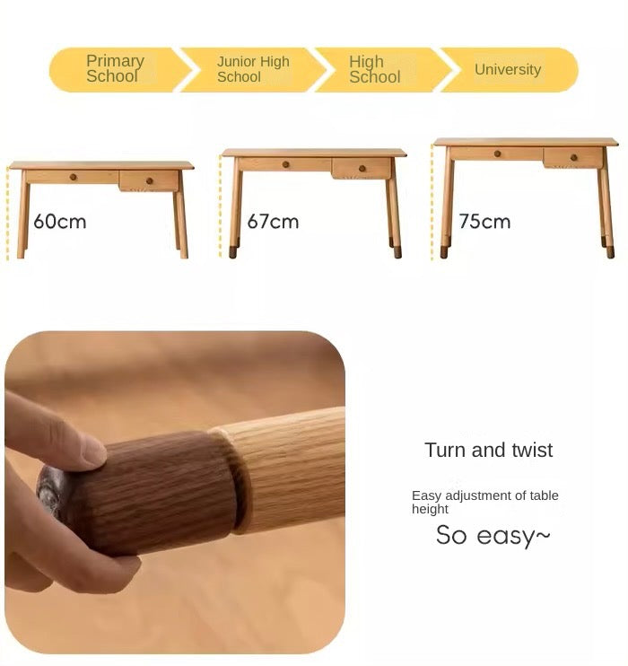 Solid Oak Adjustable Study Desk for Kids - Sturdy Kraft Table with Height Adjustment - Perfect for Homework, Drawing & Online Learning