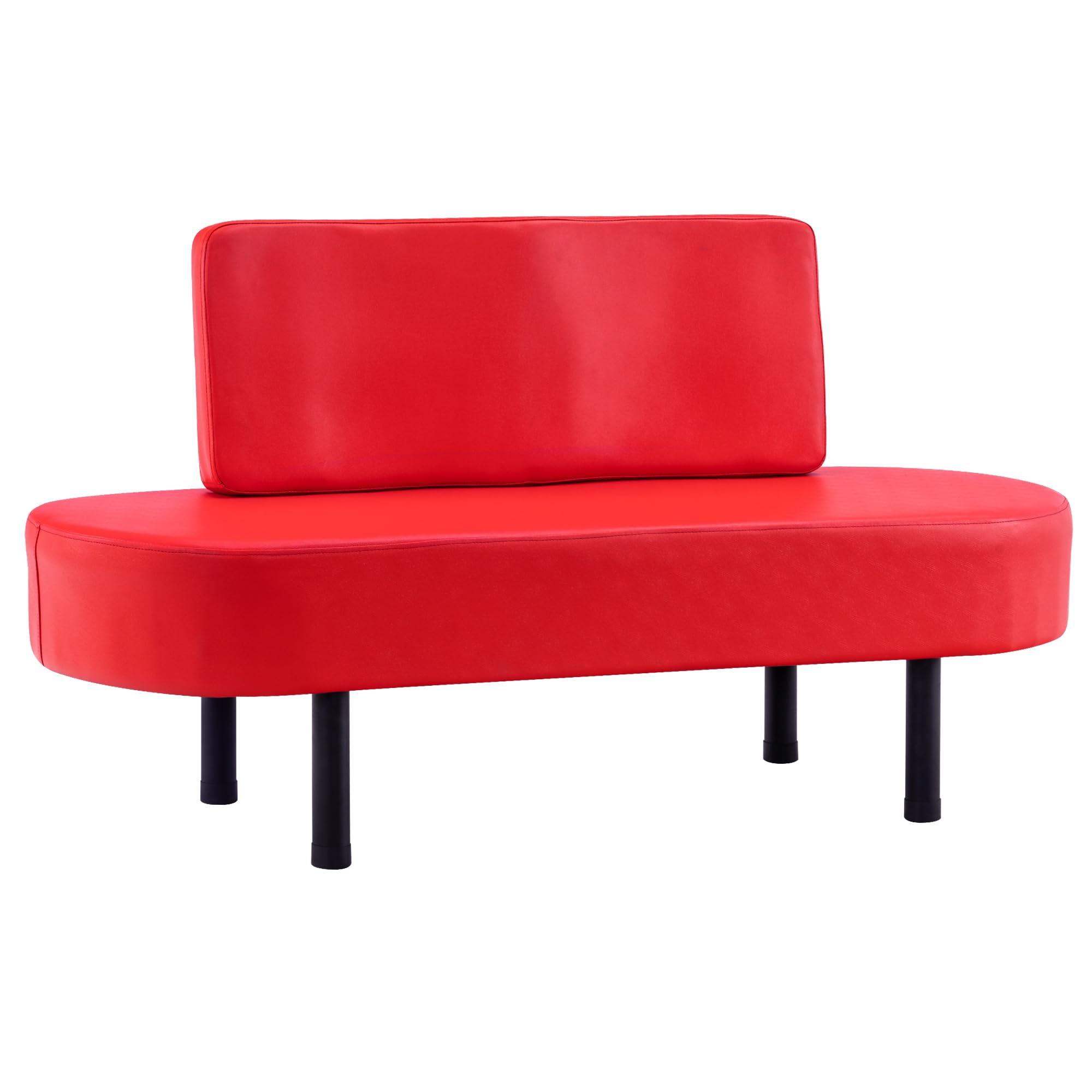 BarberPub Waiting Room Chairs - Leather Upholstered Reception Settee Bench with Backrest, Salon & Office Furniture W702 (Red) - Perfect for Barber Shops, Salons, Waiting Areas & Dining Spaces