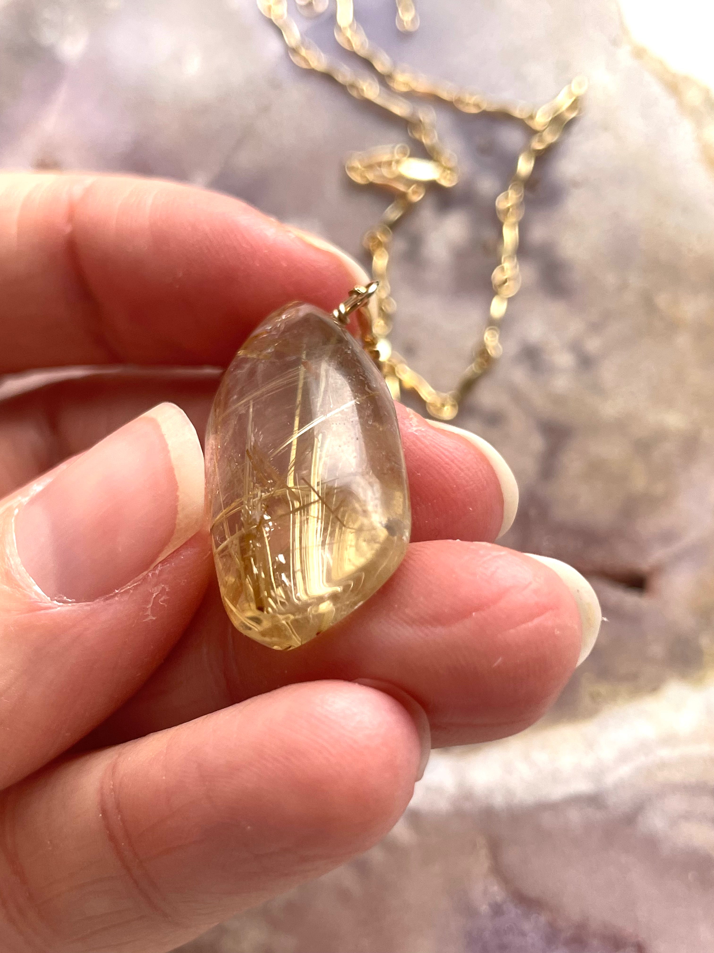 Golden Rutilated Quartz Necklace - Healing Crystal Jewelry for Women, Spiritual Energy & Chakra Balancing | Perfect for Meditation, Yoga & Everyday Wear