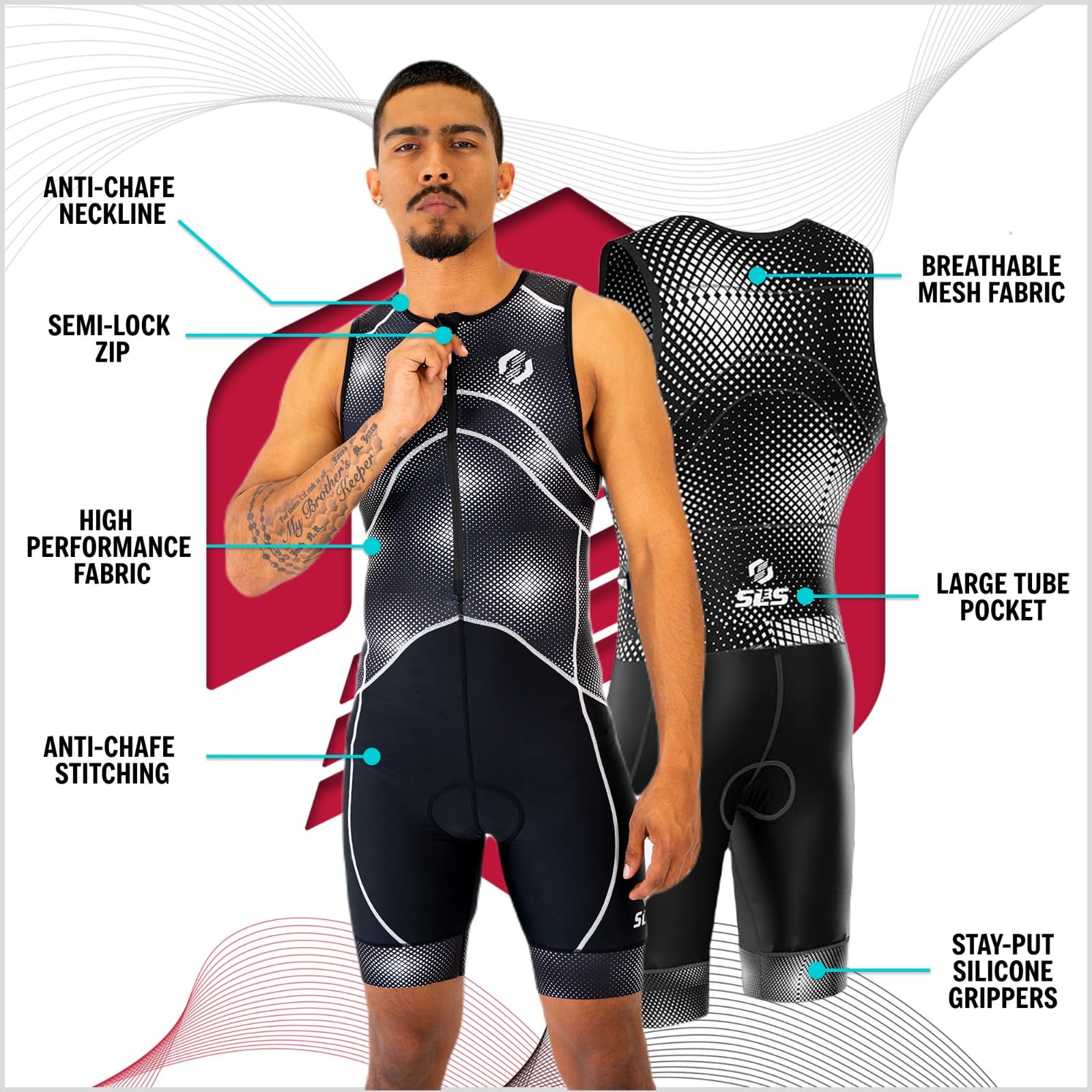 Men's Premium Triathlon Suit - Sleeveless Quick-Dry Tri Kit with Large Back Pocket for Swimming, Cycling & Running - Ideal for Ironman & Sprint Triathlons