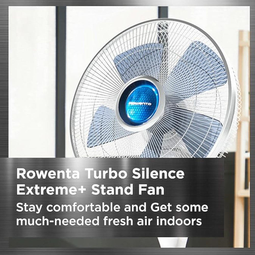 ROWENTA VU5870 Turbo Silence Extreme Stand Fan with Automatic Oscillation - Powerful Quiet Cooling for Home, Office & Bedroom - Ideal for Summer, Indoor Use & Air Circulation
