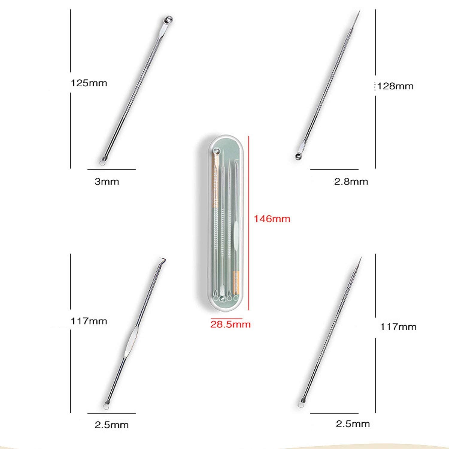 Professional Blackhead Remover Kit - 4 Pcs Pimple Extractor Tools with Case for Nose & Face | Whitehead & Blemish Treatment | Acne Removal for Clear Skin | Perfect for Home Spa & Skincare Routine