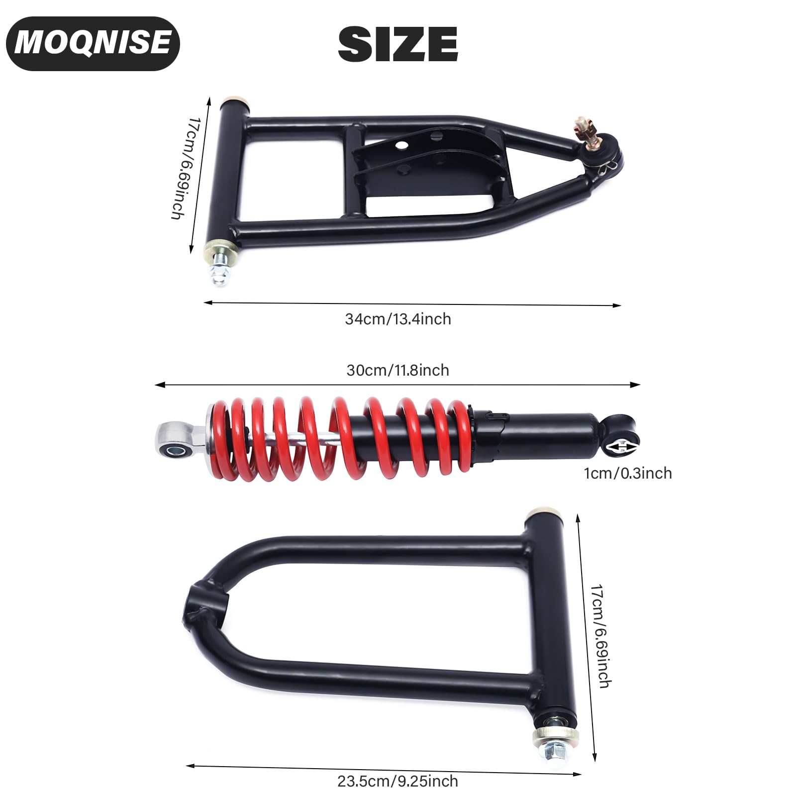 340mm Front Suspension Swingarm Kit with Upper/Lower Shock, Steering Strut Knuckle & Wheel Hub - Compatible with Quad Bikes, ATVs, Go Karts & Electric Buggies - Perfect for Off-Road Adventures & Trail Riding