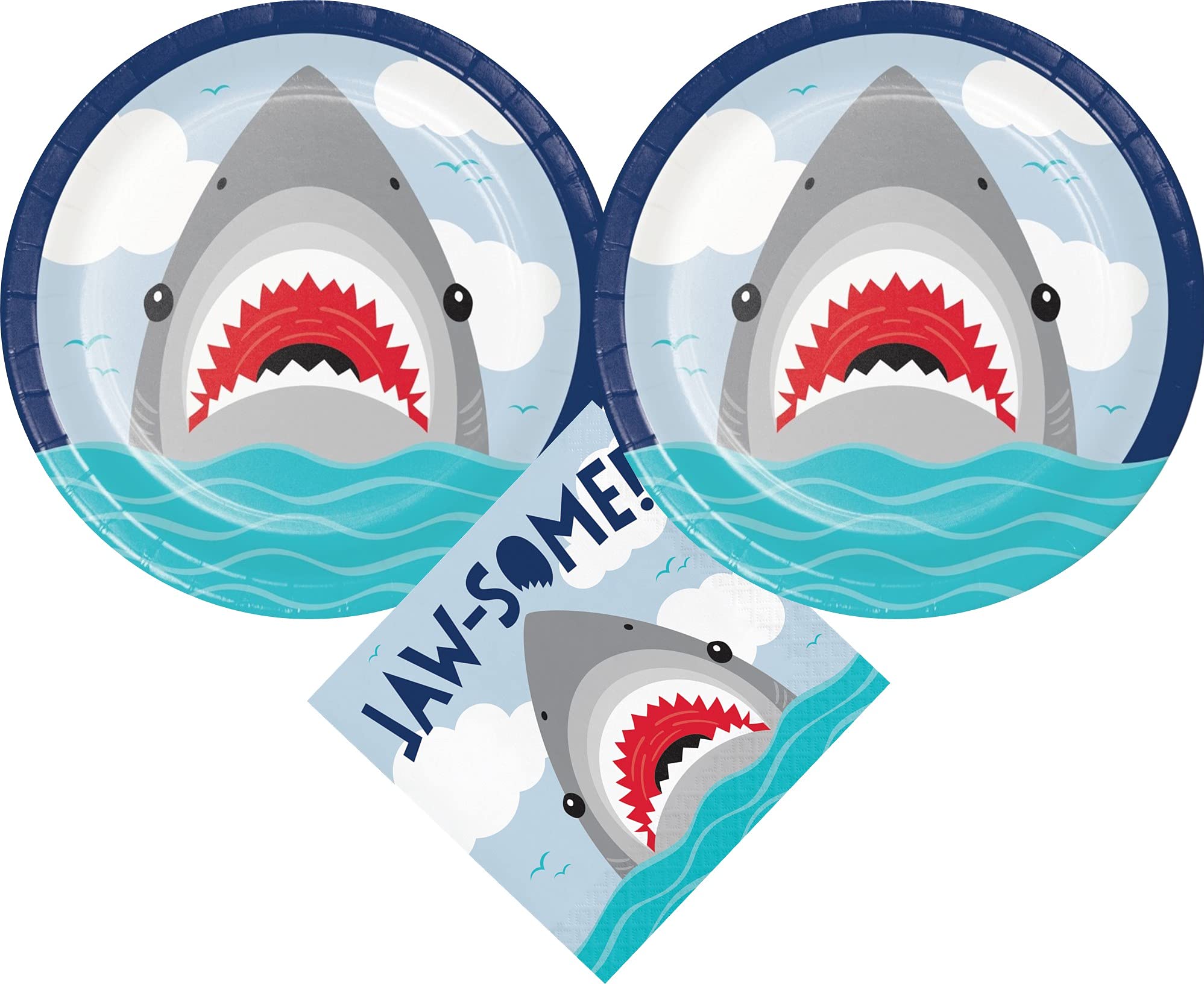 Shark Themed Party Supplies - 16-Piece Paper Plates & Napkins Set for Kids Birthday, Baby Shower & Ocean Theme Events - Durable & Eco-Friendly Disposable Tableware