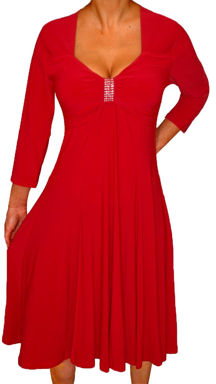 Funfash Plus Size Women's Long Sleeve A-Line Red Party Dress - Made in USA - Perfect for Holiday Parties, Weddings & Special Occasions