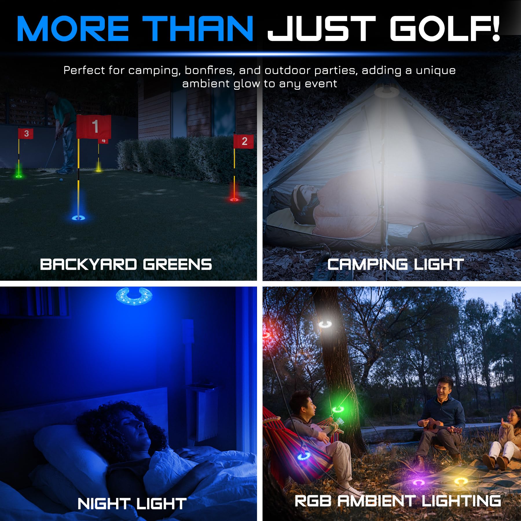 KINGTOP LED Golf Hole Light with Anti-Glare Lens - Battery Operated Glow in The Dark Putting Cup Lights for Night Golf, Backyard Practice & Golf Parties | Perfect for Indoor/Outdoor Putting Greens, Nighttime Practice & Golf-Themed Events
