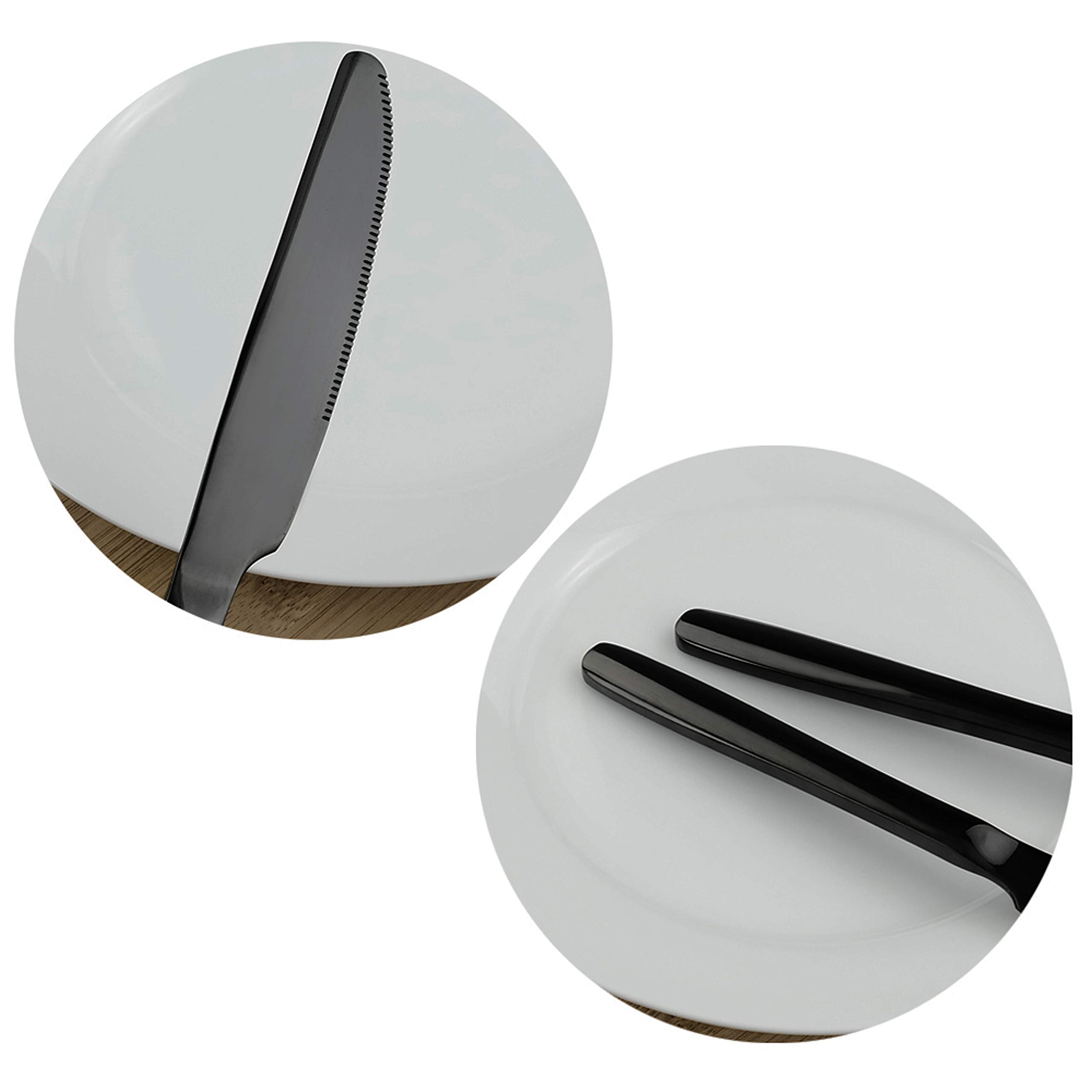 Vababa 16-Piece Mirror Finish Stainless Steel Dinner Knives Set - 8.9 Inch Black Cutlery for Fine Dining, Restaurants & Elegant Dinner Parties