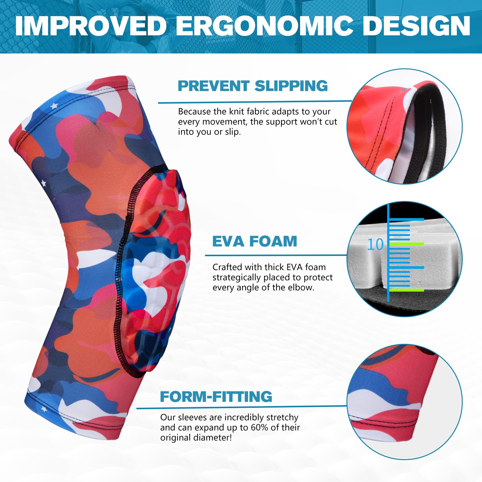 Compression Elbow Pads with Padding - Protective Arm Sleeves for Basketball, Football, Baseball & Volleyball - Ideal for Sports Training, Workouts & Injury Prevention