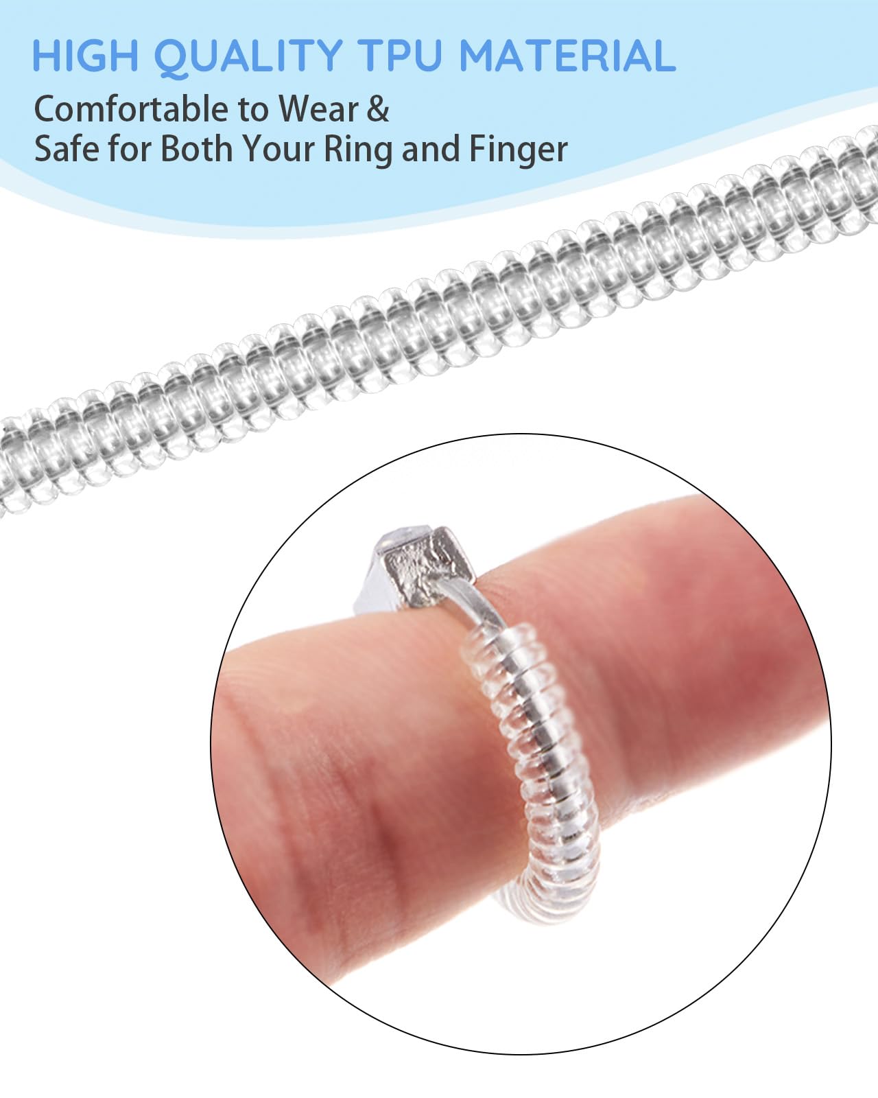 16 Pack Ring Sizer Adjuster for Loose Rings - Spiral Silicone Ring Guards for Women & Men - Invisible Ring Tightener Set with Polishing Cloth & Storage Box - Perfect for Wedding Bands, Engagement Rings & Jewelry Resizing