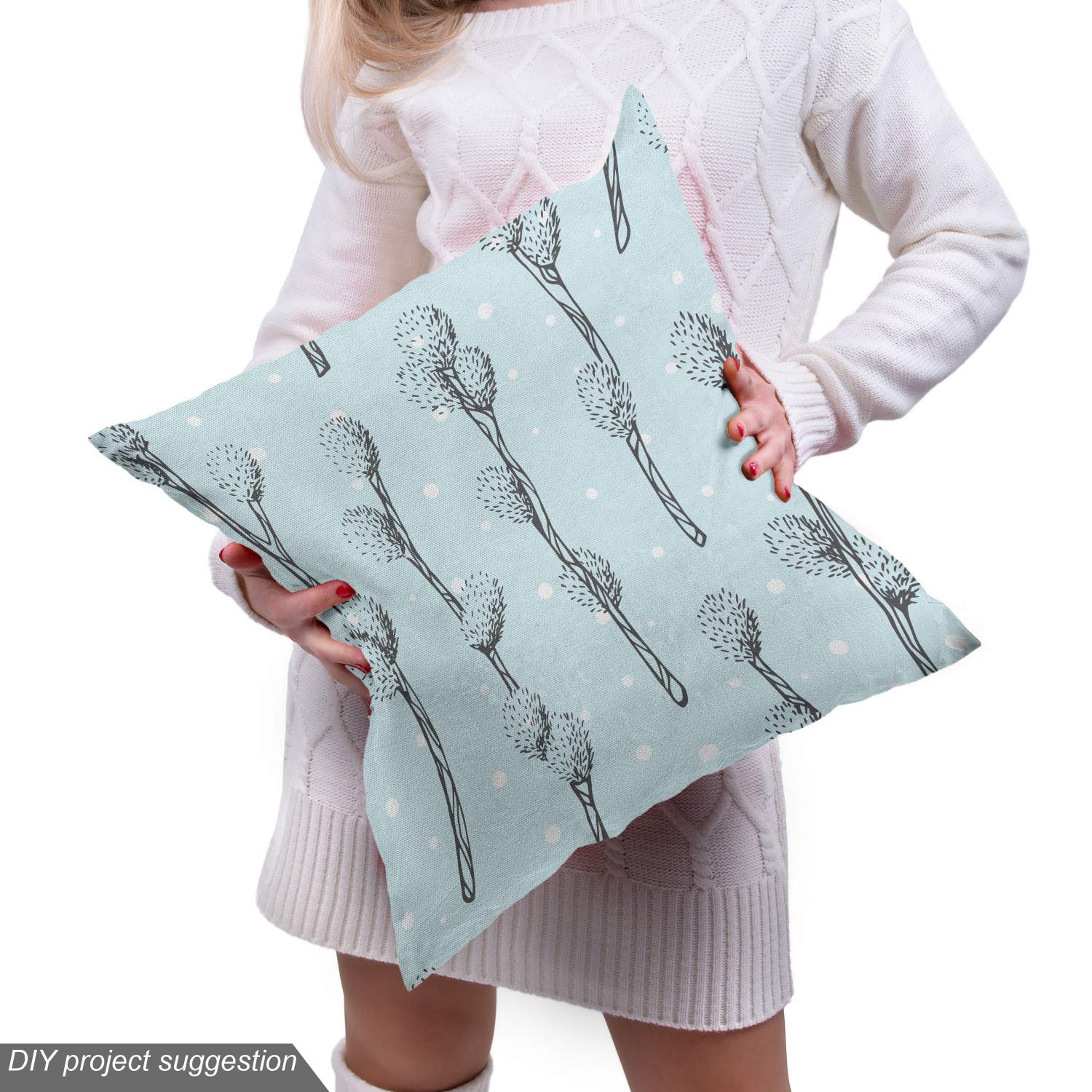 Ambesonne Floral Fabric by The Yard - Spring Willow Branches with White Polka Dots Doodle Pattern | Decorative Upholstery Fabric for Sofa, Curtains & Home Decor | 10 Yards Pale Blue Dark Blue Grey | Perfect for DIY Projects, Pillow Covers & Table Runners