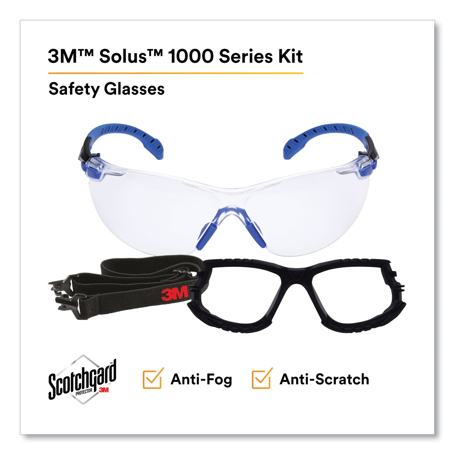 3M™ Solus 1000 Series Safety Glasses - Black/Blue Plastic Frame with Clear Polycarbonate Lens - ANSI Z87.1 Certified for Workplace, Construction, and DIY Eye Protection