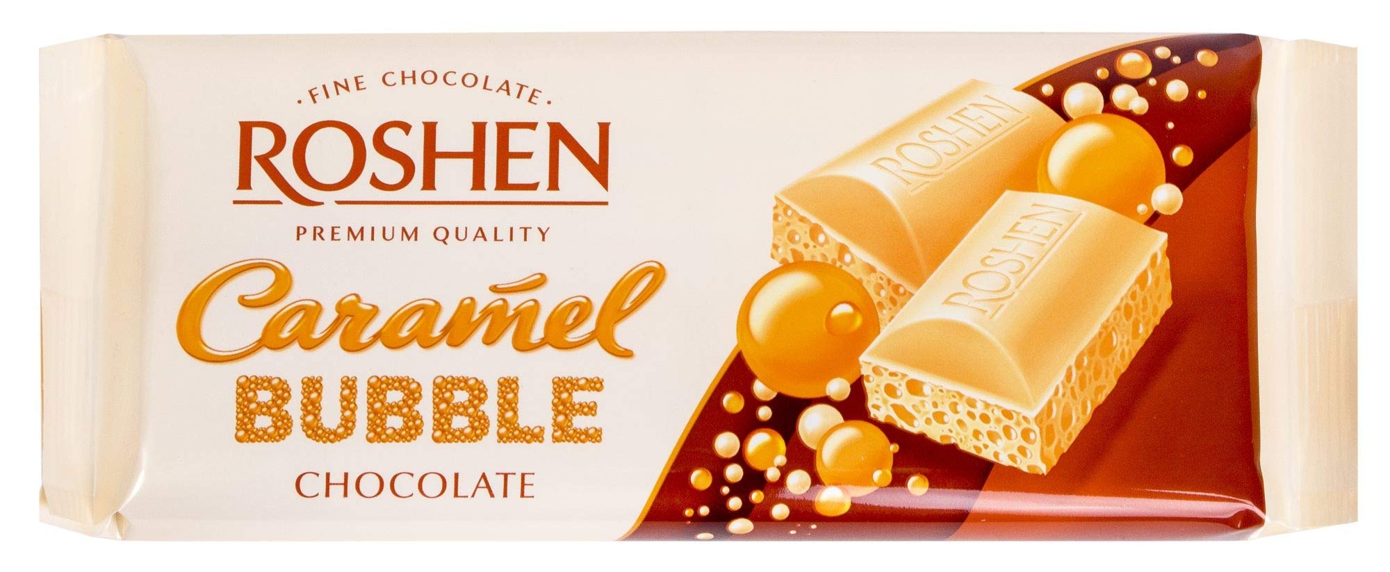 Roshen Aerated Bubble White Chocolate Bar with Rich Caramel Flavor - 2.82oz (3-Pack) | Light & Fluffy Melt-in-Your-Mouth Texture | Kosher Dairy & Halal Certified | Perfect for Gifts, Desserts & Snacking